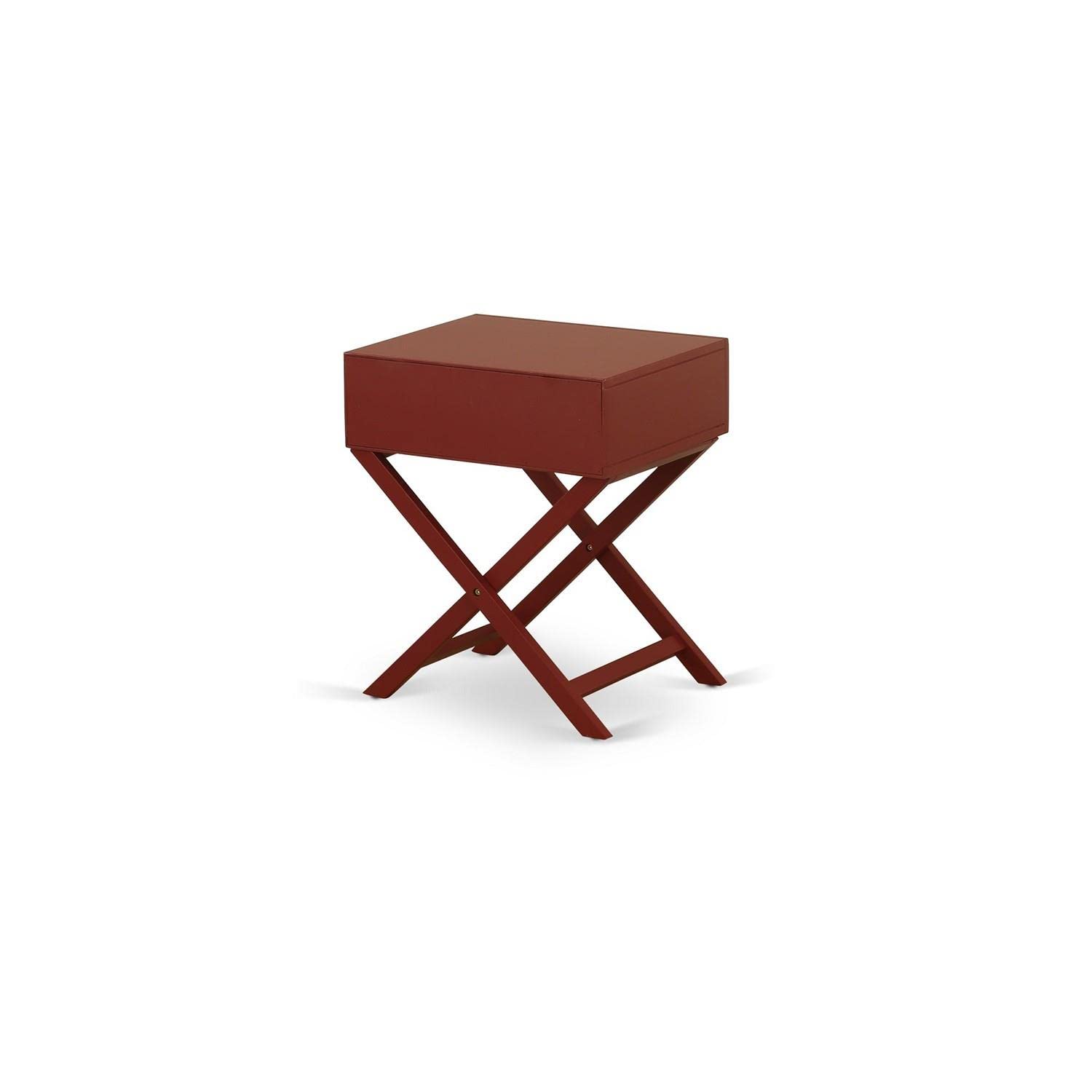 East West Furniture HANE13 Small Rectangular Side Table with Drawer - Burgundy Finish - Compact Living Room, Bedroom, or Office Accent Table - 1-Pack