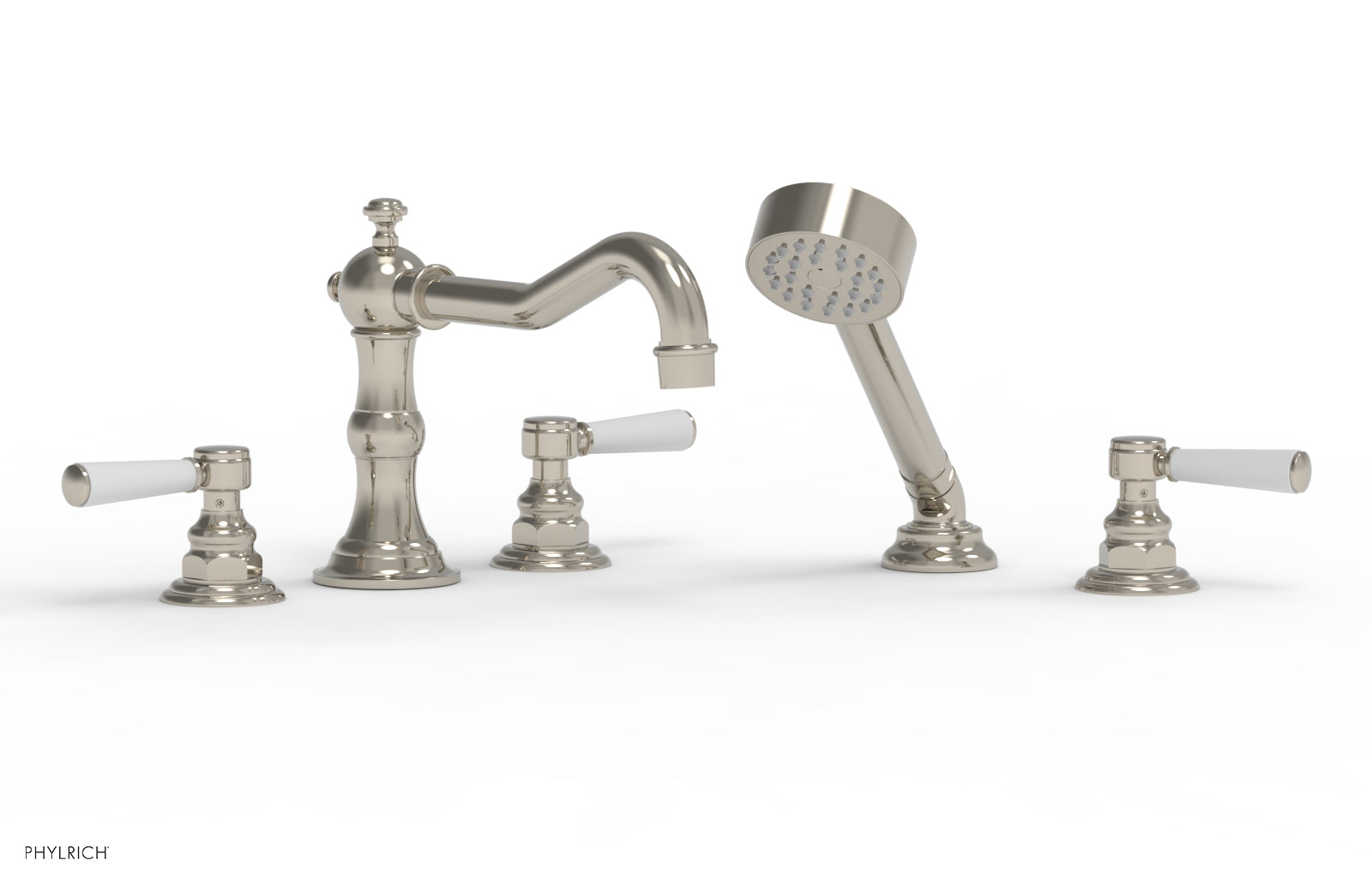 HENRI Deck Mount Tub Faucet Set with Hand Shower - Satin White Finish - Ideal for Bathroom Renovation & Modern Home Spa Experience