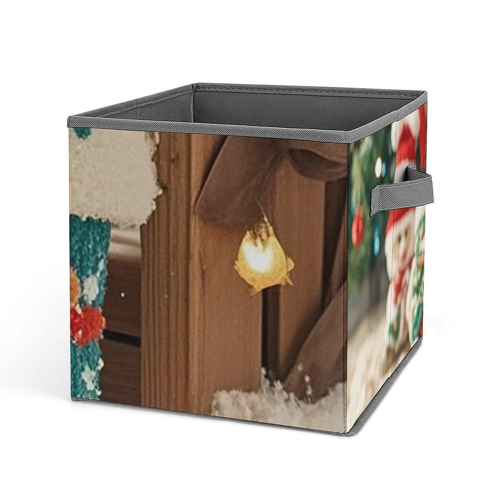 Christmas Themed Storage Bins - Large Capacity Collapsible Closet Organizer with Handles, 10.6x10.6x10.6 Inch Fabric Storage Cubes for Holiday Decor, Home & Office Organization