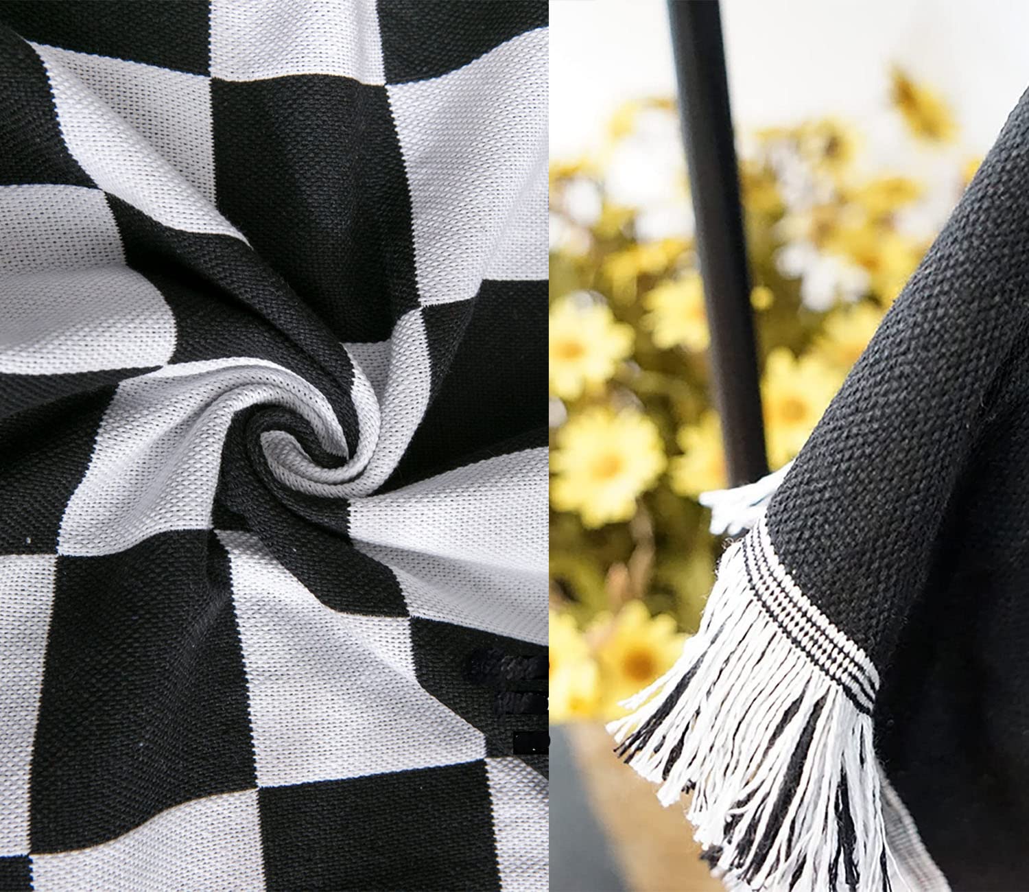 Checkerboard Throw Blanket - Geometric Plaid Blanket with Fringe for Couch, Sofa & Bed - Soft Cozy Blanket 63x51 Inches - Perfect for Living Room, Bedroom & Outdoor Use