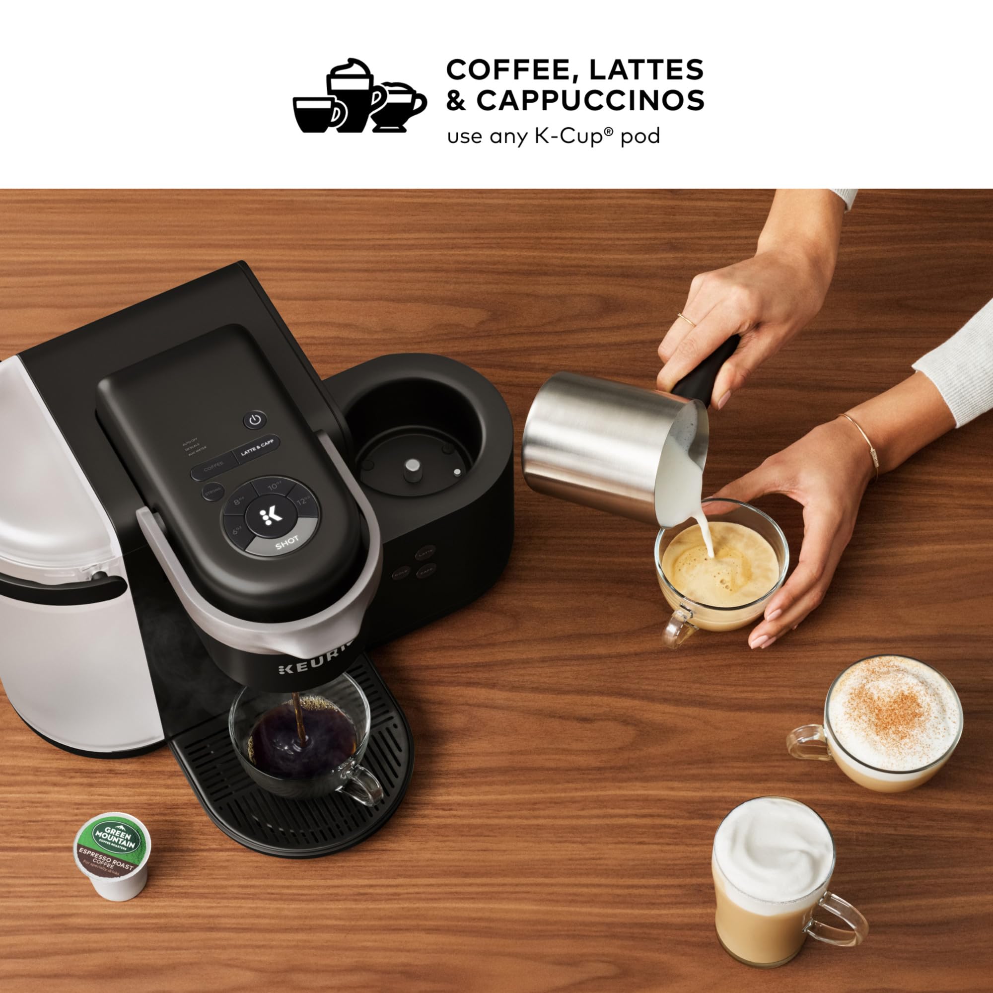 Keurig K-Cafe Single Serve Coffee Maker with Latte & Cappuccino Function - Includes 32 K-Cup Pods (Dark Charcoal) - Perfect for Home, Office & Small Spaces
