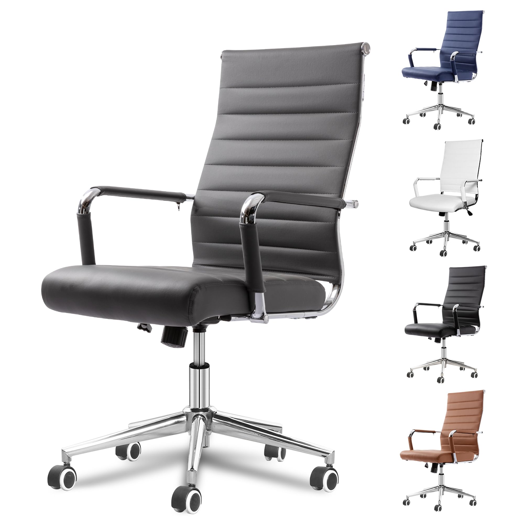 Okeysen Grey Ergonomic Office Chair - Adjustable Height Leather Executive Swivel Rolling Chair for Home Office & Conference Room - Perfect for Long Hours of Work, Video Calls, and Professional Meetings