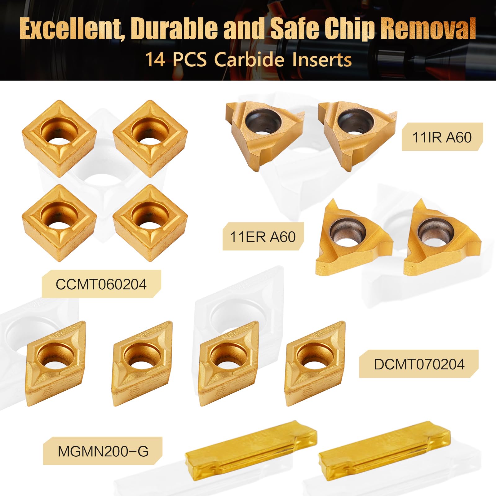 21Pcs Indexable Lathe Turning Tool Kit with 3/8