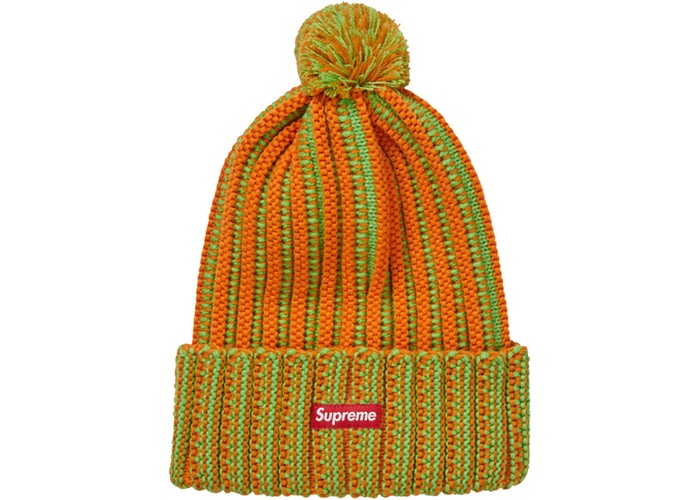 Supreme Contrast Stripe Beanie - Orange Winter Hat for Men & Women - Warm Knit Skull Cap for Outdoor Activities, Skiing, Snowboarding