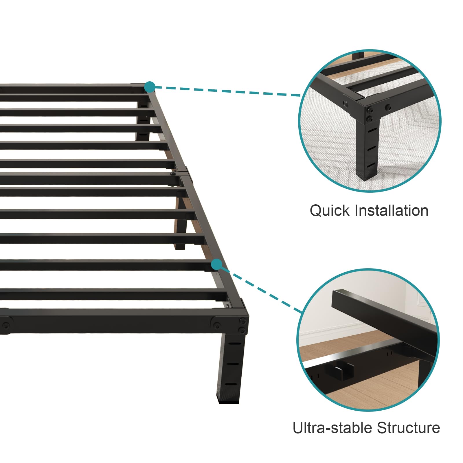 Twolike Queen Metal Bed Frame with Underbed Storage - Sturdy Steel Slat Support, Anti-Noise Foam Stickers, Easy Assembly - Perfect for Small Bedrooms & Guest Rooms (Queen Size)
