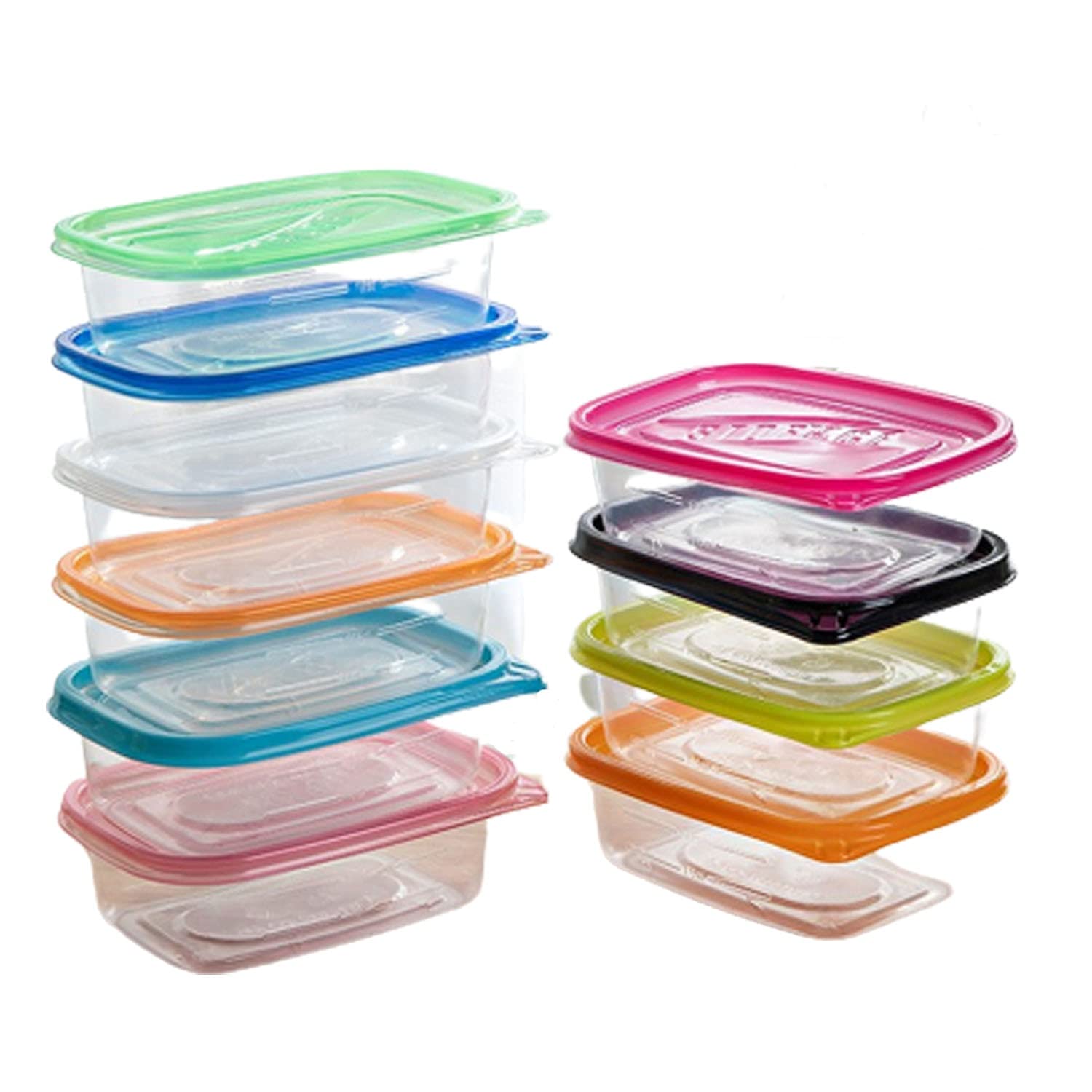 16 Oz Disposable Rectangular Food Storage Box - Clear Plastic Takeout Lunch Container with Colored Lids (50-Pack, Mixed Colors) | Perfect for Cake, Fruit, Meal Prep & Party Catering