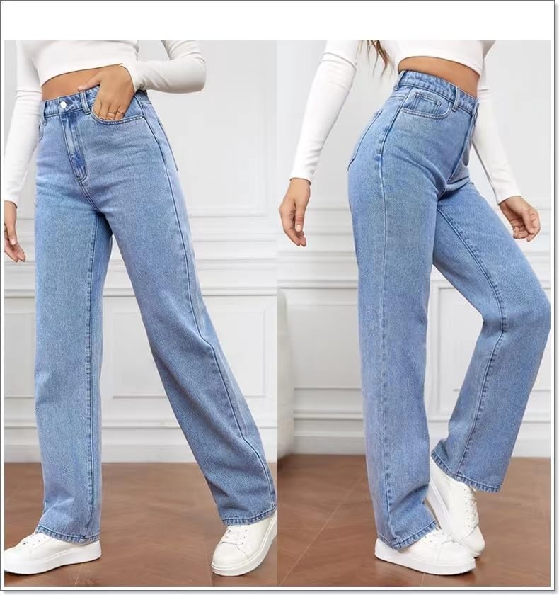 Women's High Waisted Boyfriend Jeans - Cargo Wide Leg Bootcut & Straight Leg Denim Pants - Light Blue (US Size Large, Alpha Fit) - Perfect for Casual Outings, Streetwear Fashion & Everyday Comfort