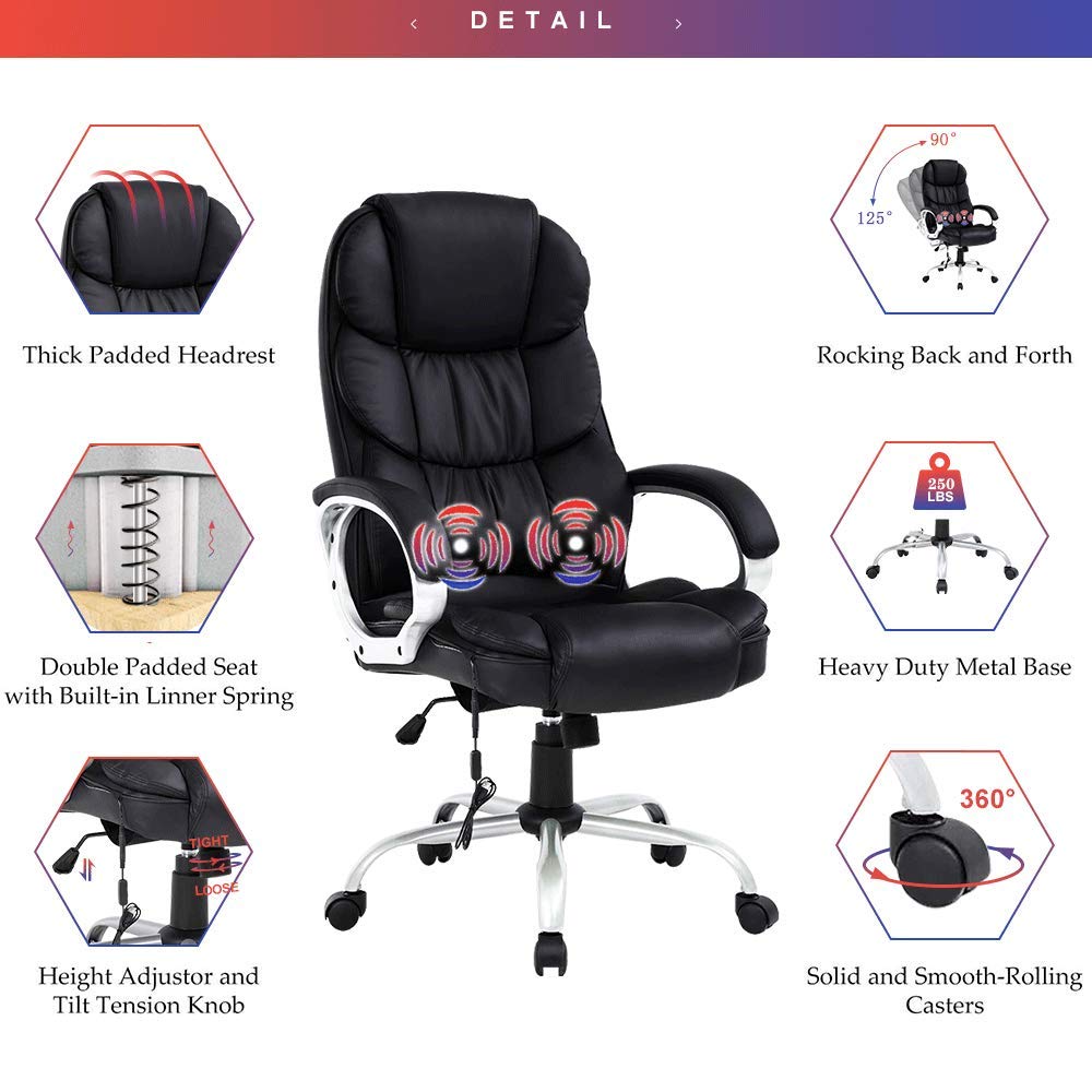 Ergonomic Office Chair with Lumbar Support & Headrest - High Back Executive Desk Chair, Adjustable Height & Swivel Rolling Computer Chair for Men & Women - Perfect for Home Office, Gaming & Workspaces - Black