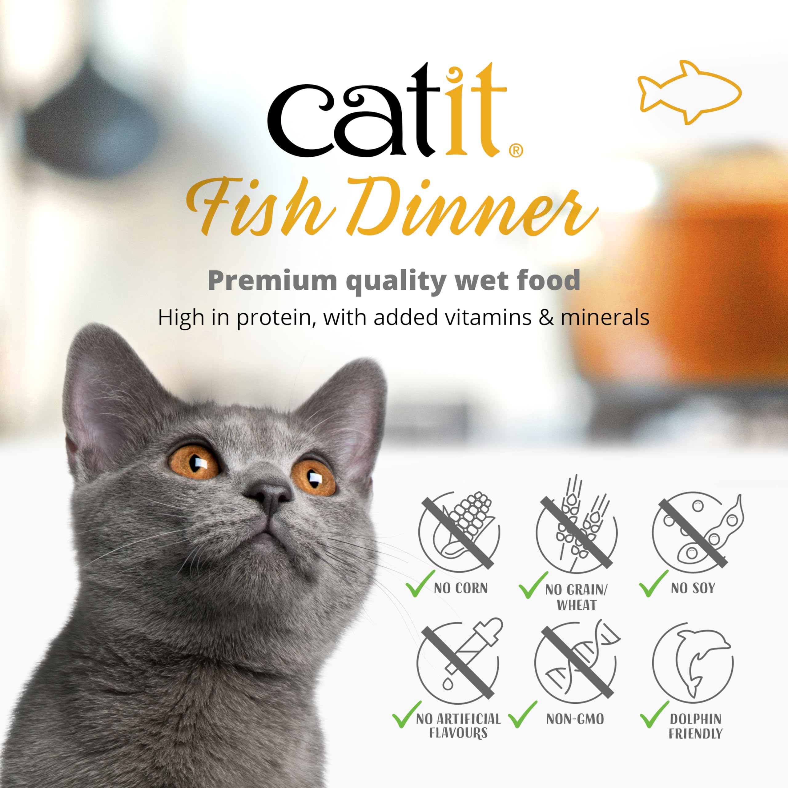 Premium Catit Wet Cat Food - Fish Dinner with Tilapia & Potato, 80g (Pack of 6) | Grain-Free Wet Cat Food for Adult Cats & Kittens | Perfect for Mealtime, Travel & Picky Eaters