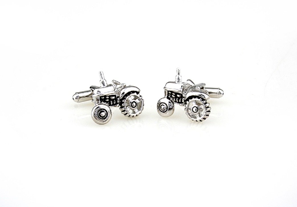 MRCUFF Tractor Pair Cufflinks for Men - Engraved Silver Plated Cuff Links with Gift Box & Polishing Cloth - Perfect for Farmers, Agriculture Enthusiasts & Formal Occasions