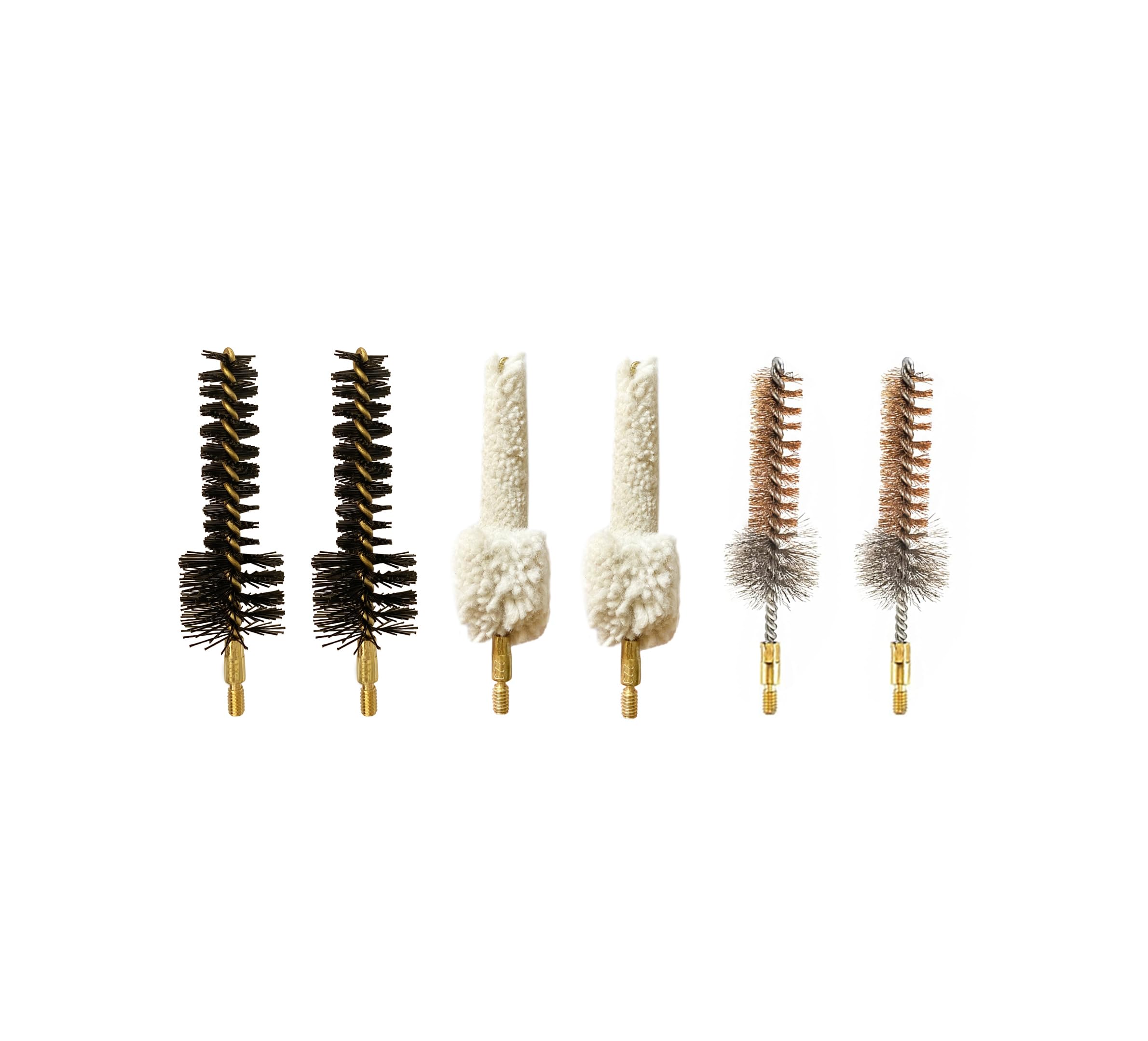 Bore Baby .223 Cal 5.56mm AR Chamber Cleaning Brushes Kit - 2 Nylon, 2 Mop & 2 Bronze Brushes for .223/5.56 Firearm Maintenance (6 Pack) - Perfect for AR-15 Rifle Cleaning and Gun Range Maintenance