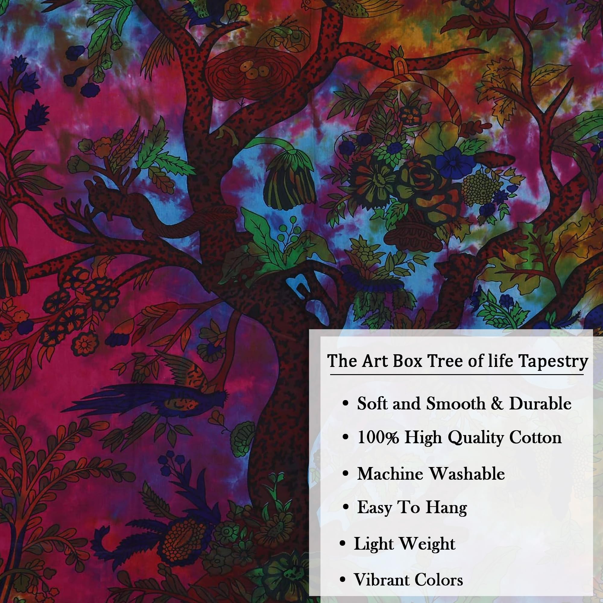 Rainbow Tree of Life Tapestry - Psychedelic Wall Hanging & Bedspread for Hippie Décor (82x54