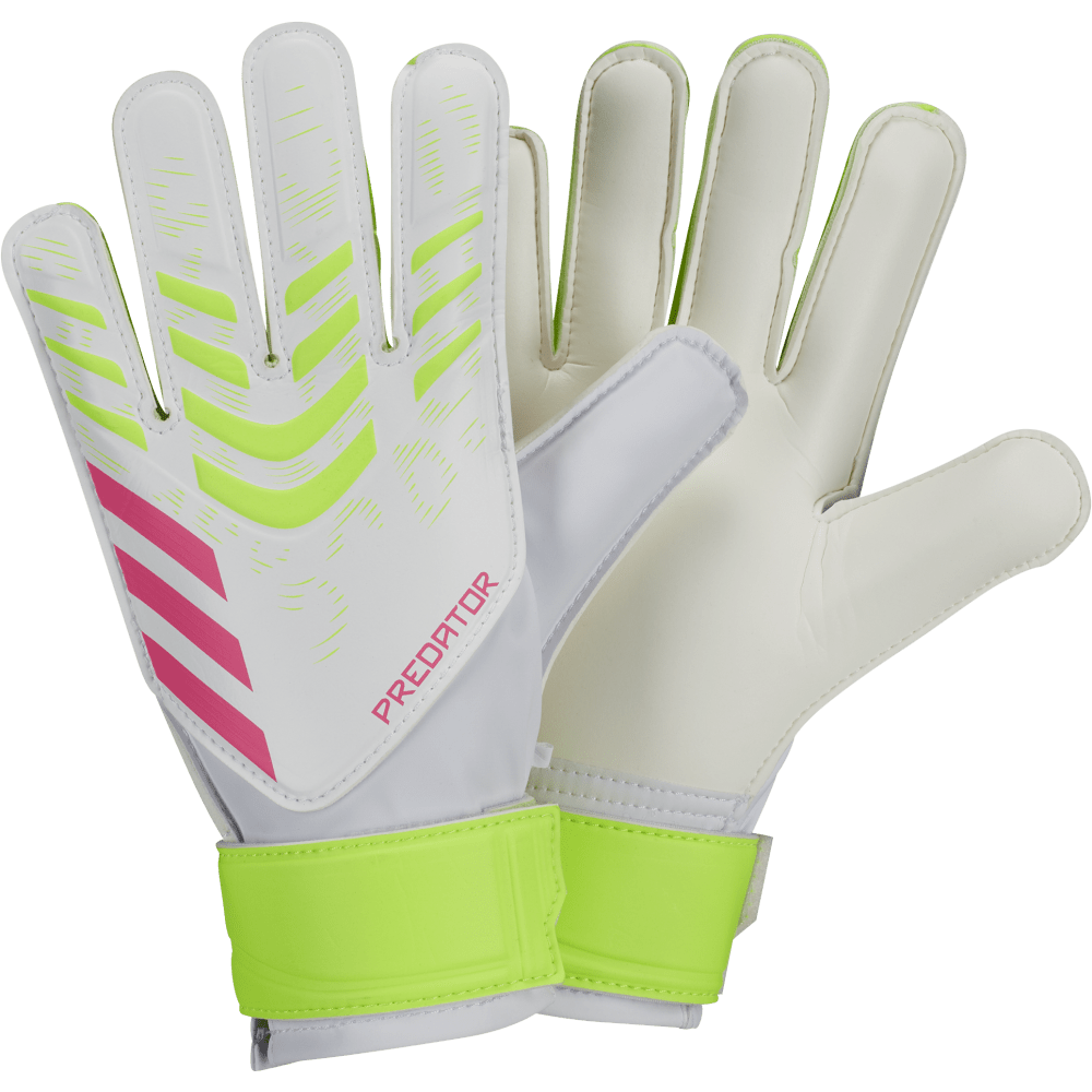 Adidas Predator Junior Training GK Gloves for Kids - White/Lucid Lemon/Lucid Pink - Youth Goalkeeper Gloves for Soccer Training & Matches