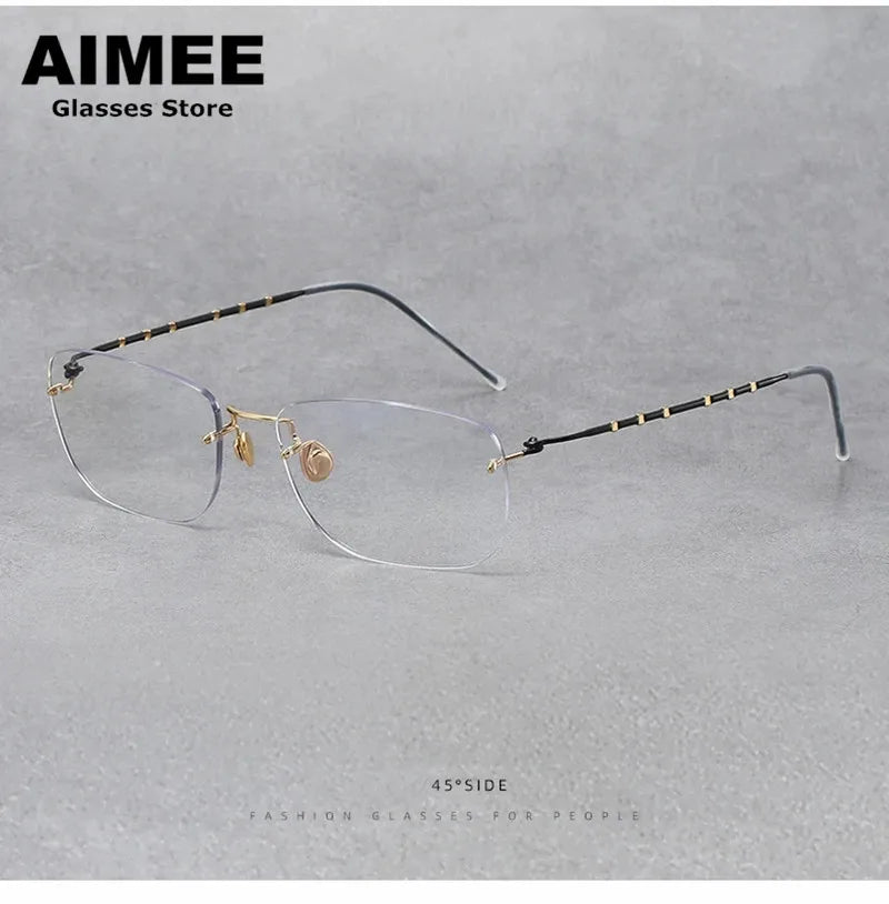 Aimee Unisex Rimless Square Titanium Eyeglasses 2130 - Lightweight Durable Frame for Men & Women - Perfect for Reading, Work, and Everyday Wear