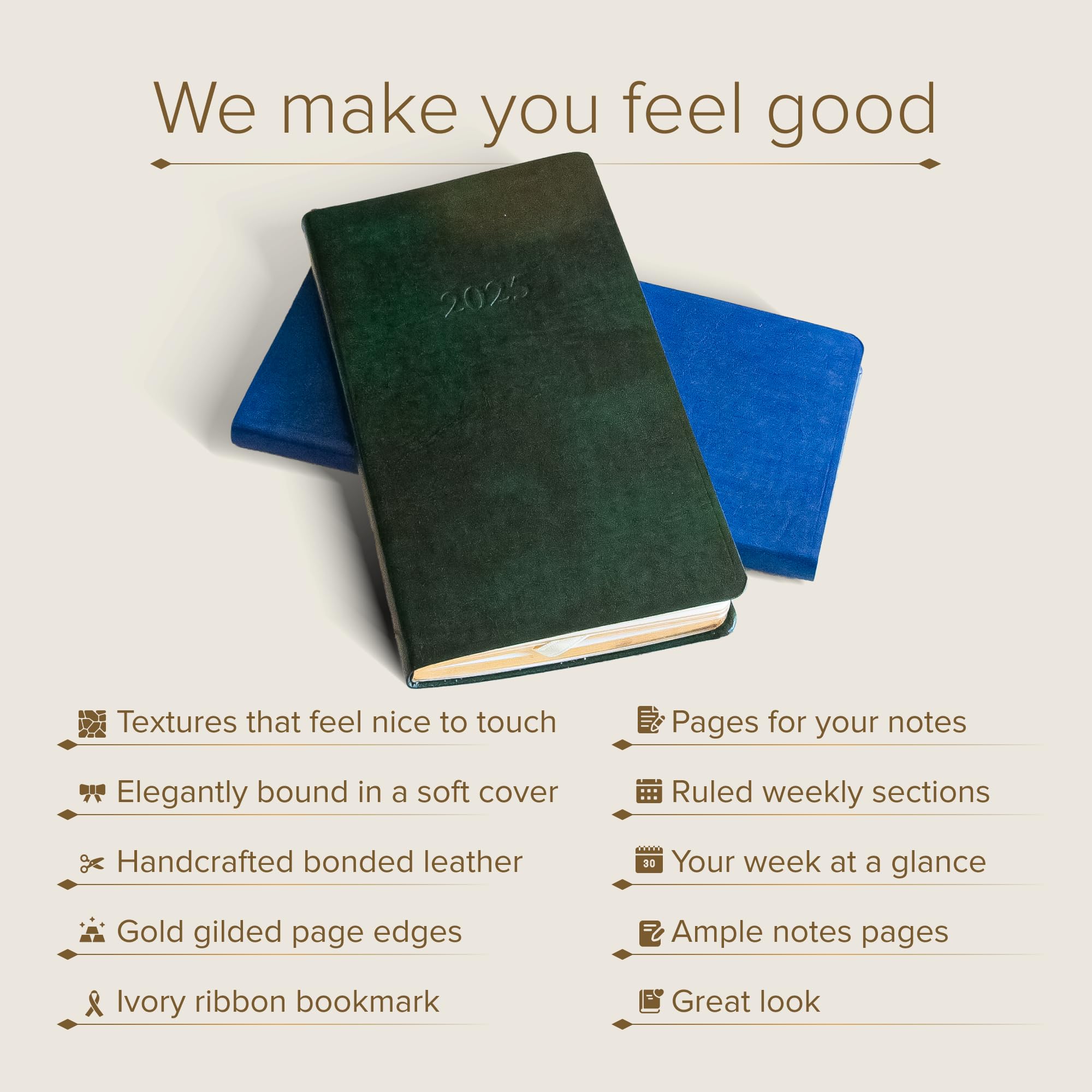 2025 Gallery Leather Pocket Weekly & Monthly Planner - Elegant Gold-Gilded Page Edges, 6 x 3.25