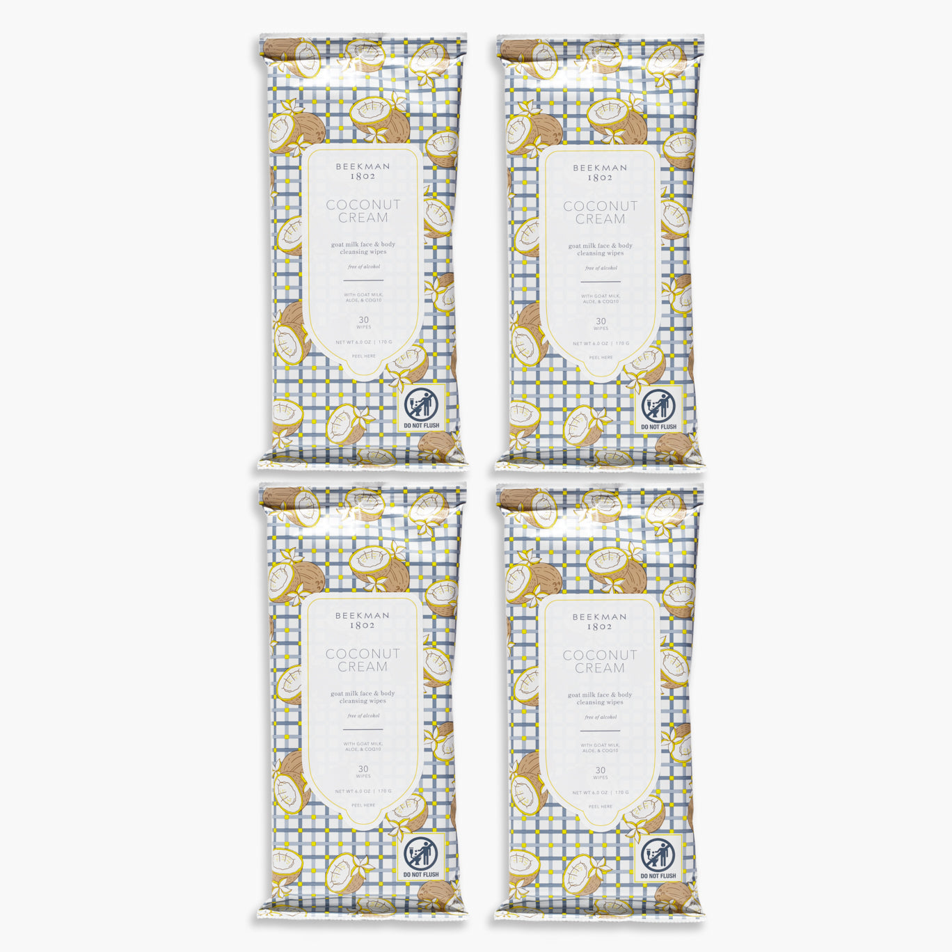Organic Coconut Cream Facial Cleansing Wipes - 4 Pack | Gentle Makeup Remover & Skin Hydration | Perfect for Travel, Gym & Daily Skincare Routine