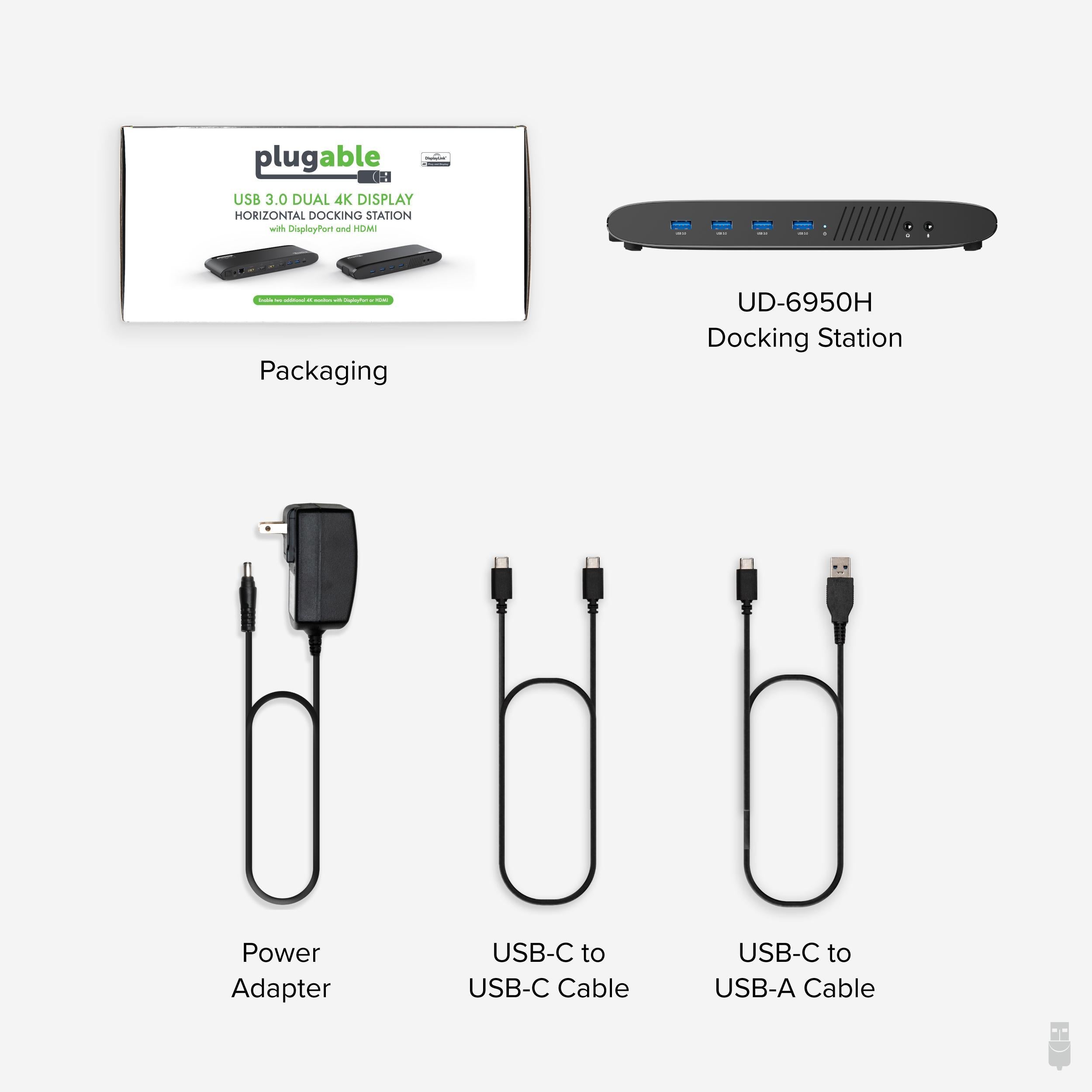 Plugable USB 3.0 & USB-C Dual Monitor Docking Station with 4K Display - Ideal for Home Office, Remote Work & Multi-Screen Productivity