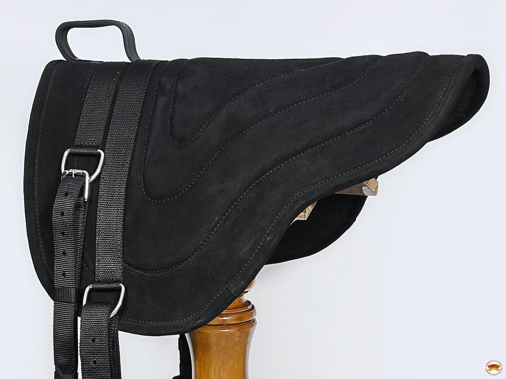 HILASON Western Treeless Leather Bareback Saddle Pad for Horses - Black | Comfortable & Durable Riding Pad for Trail, Training & Leisure Riding | Perfect for Western Horsemanship & Bareback Equestrian Activities