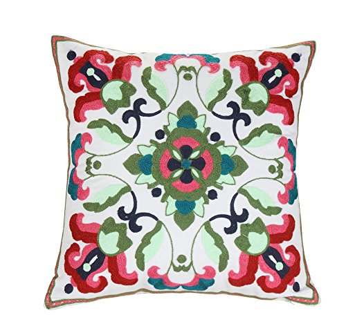 Bohemian Cotton Pillow Sham - Exotic Indian Style Embroidered Throw Pillow Cover 18x18 Inches for Sofa, Bed & Home Decor | Soft Cotton Cushion Case with 3D Embroidery | Perfect for Living Room, Bedroom & Boho Chic Decor