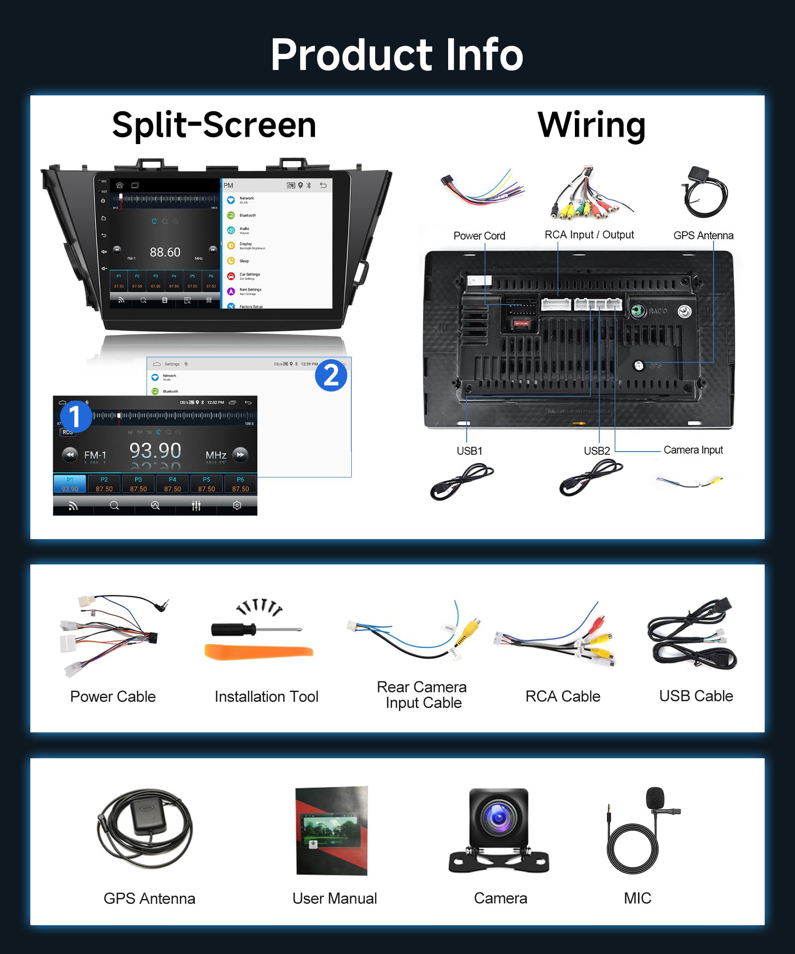 2G 64G Android Car Stereo for Toyota Prius Plus V Alpha LHD RHD 2012-2017 - 9 Inch Touch Screen with Wireless CarPlay, Android Auto, GPS, Bluetooth, WiFi, FM RDS & Backup Camera - Perfect for Upgrading Your Car's Entertainment System