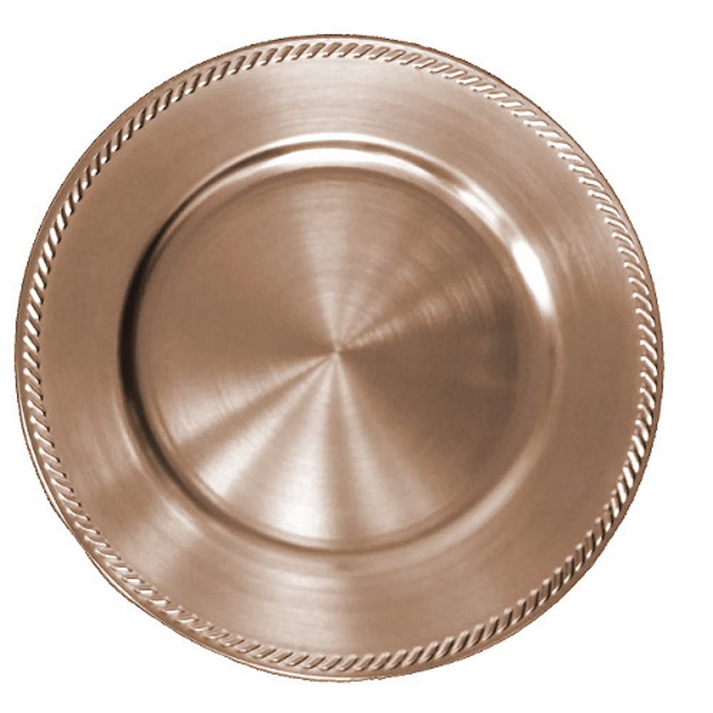 Gilbins 13 Inch Round Plastic Charger Plates - Set of 4 Rose Gold Wedding & Holiday Table Decor for Christmas, Thanksgiving, Party Dining