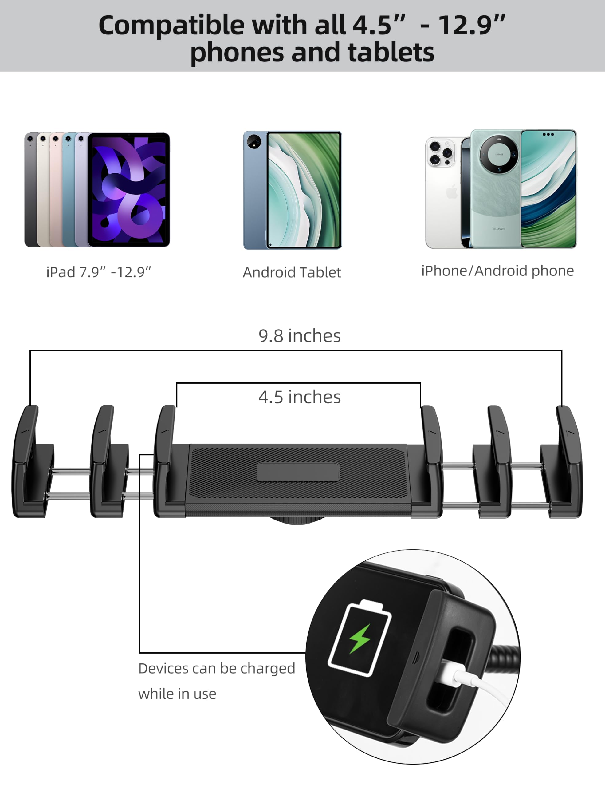 Adjustable Metal Floor Stand for iPad & Tablets (4.7''-13'') - Flexible Gooseneck Holder Compatible with Kindle, Smartphones - Perfect for Hands-Free Watching, Reading & Video Calls