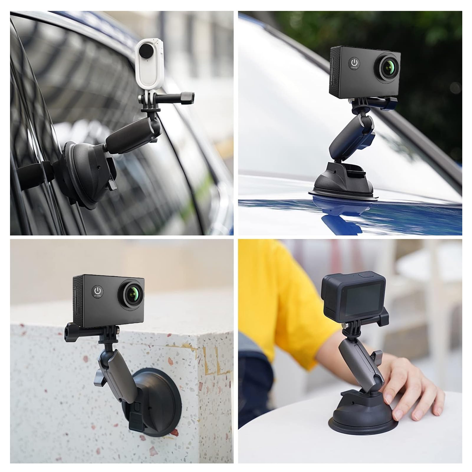 Yunseity Suction Cup Camera Mount with 1/4 Inch Thread - 360 Degree Rotatable Dash Cam Holder for Action Cam, Sports Camera & Camcorder - Perfect for Car Dashboard, Vlogging & Outdoor Adventures