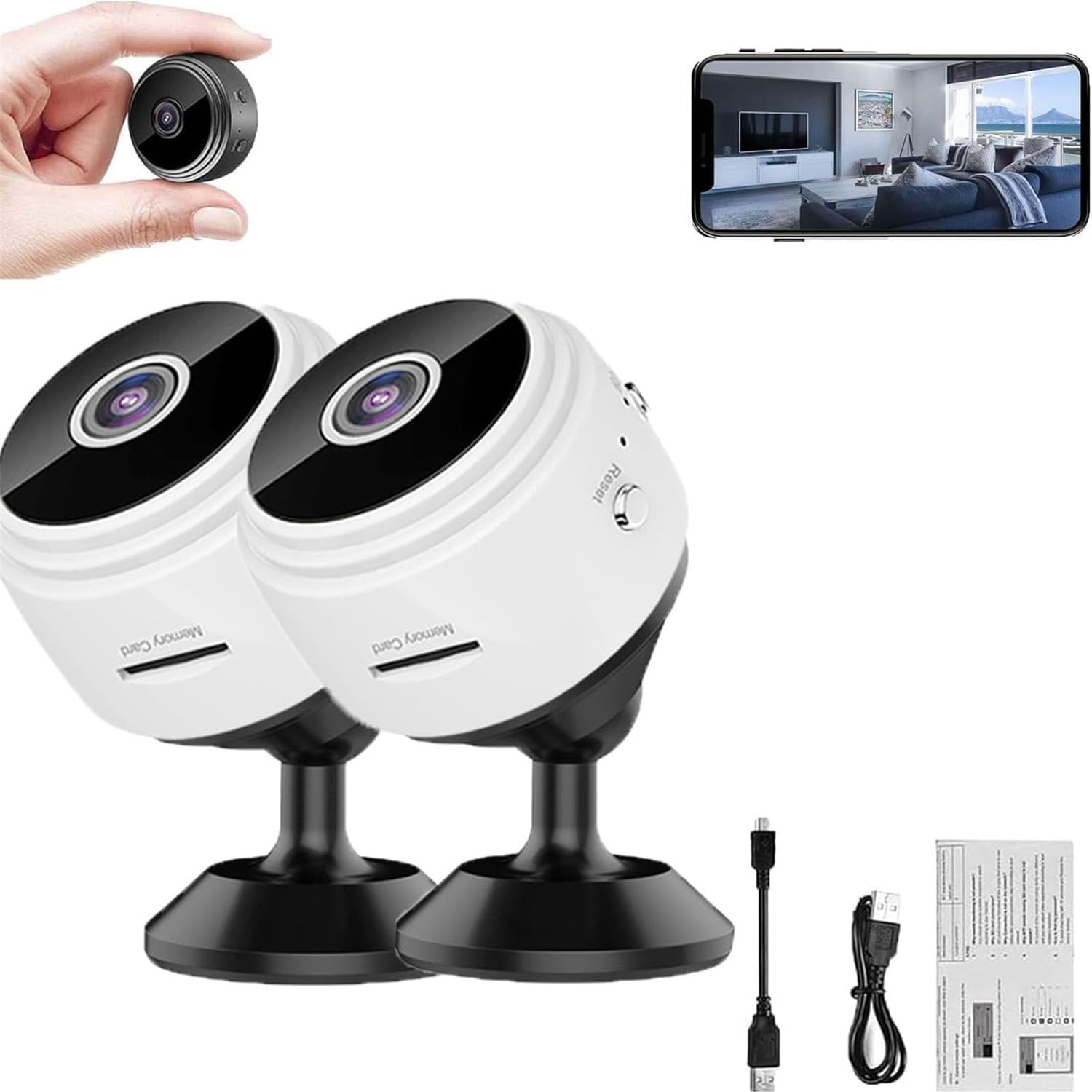 Mini Spy Camera Wireless Hidden with Audio & Magnetic Focus - 2 Pack White - Perfect for Home Security, Office Surveillance, and Outdoor Monitoring