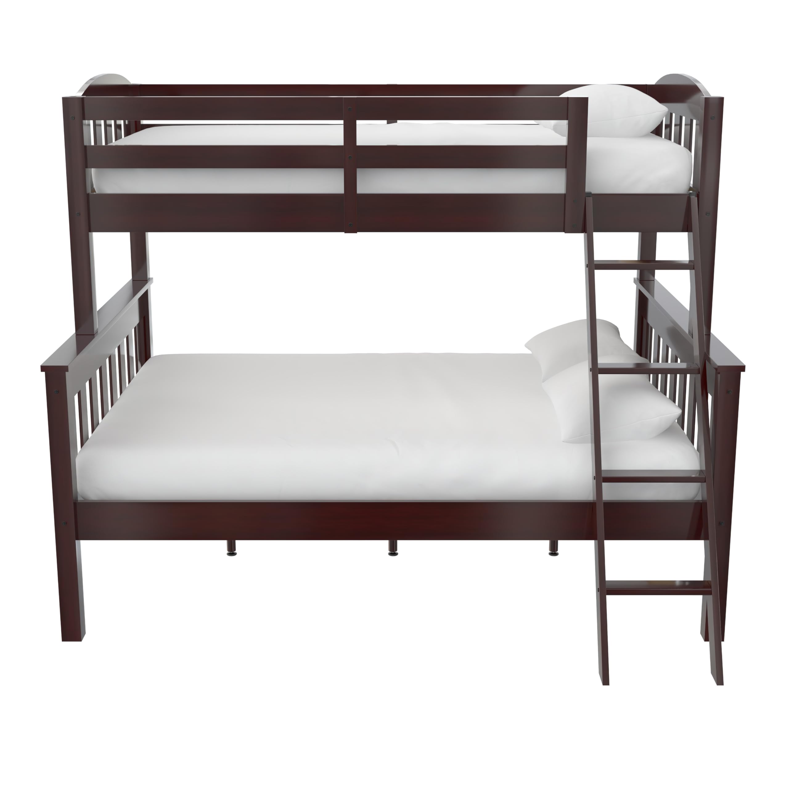 DHP Airlie Convertible Wood Bunk Bed for Kids & Teens - Twin Over Full Stackable Detachable Bed Frame with Angled Ladder & High Guardrail - No Box Spring Needed - Espresso Finish - Perfect for Small Bedrooms, Shared Kids Rooms & Sleepovers