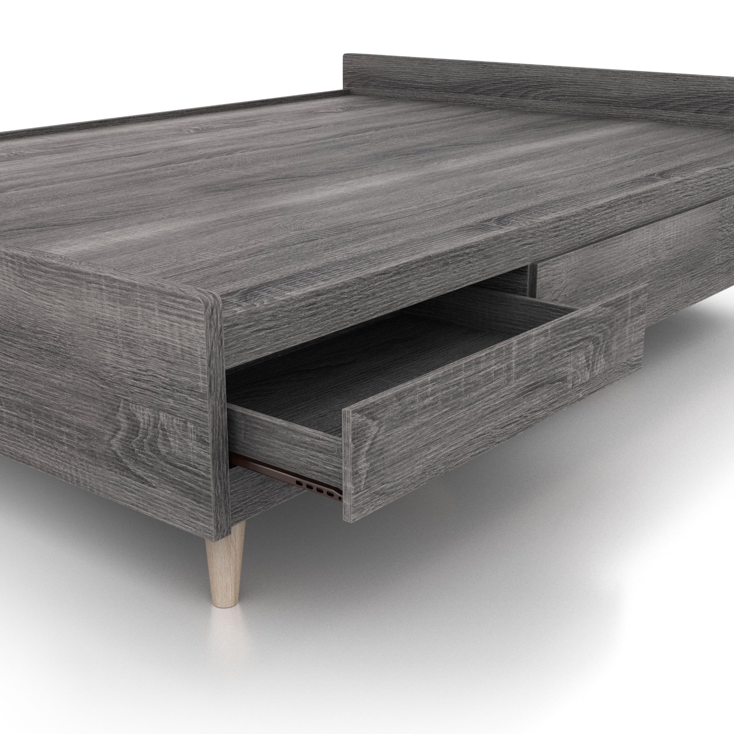 Overstock Riley Contemporary Distressed Grey Platform Storage Bed Full Size - Modern Bedroom Furniture with Underbed Storage for Small Spaces