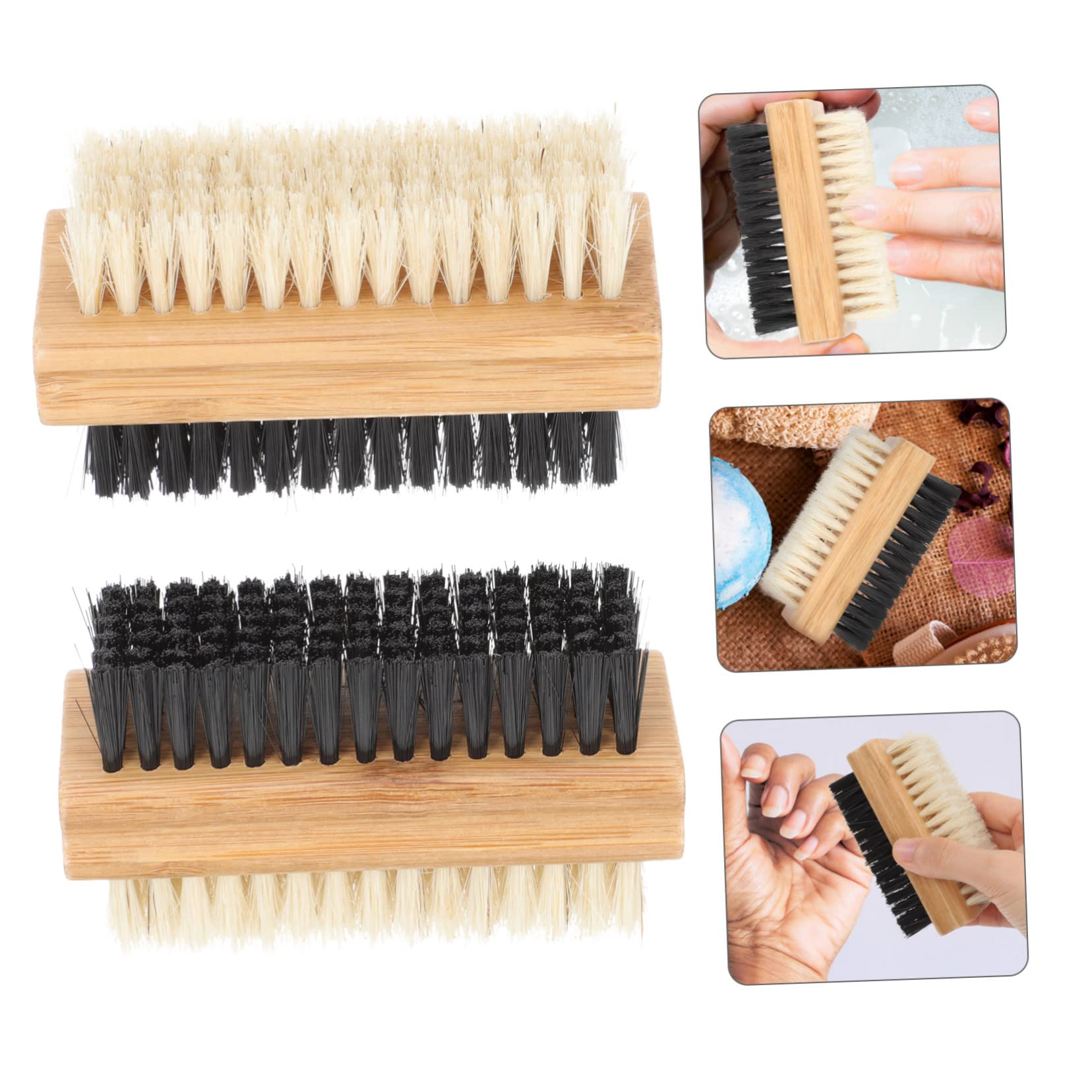 DOITOOL 2-Pack Bamboo Nail Brush Cleaner - Multi-Purpose Household Cleaning Brush for Fingernails, Boots, Shoes & Laundry - Natural Scrubber for Hygiene & Stain Removal - Perfect for Salon, Home & Travel Use