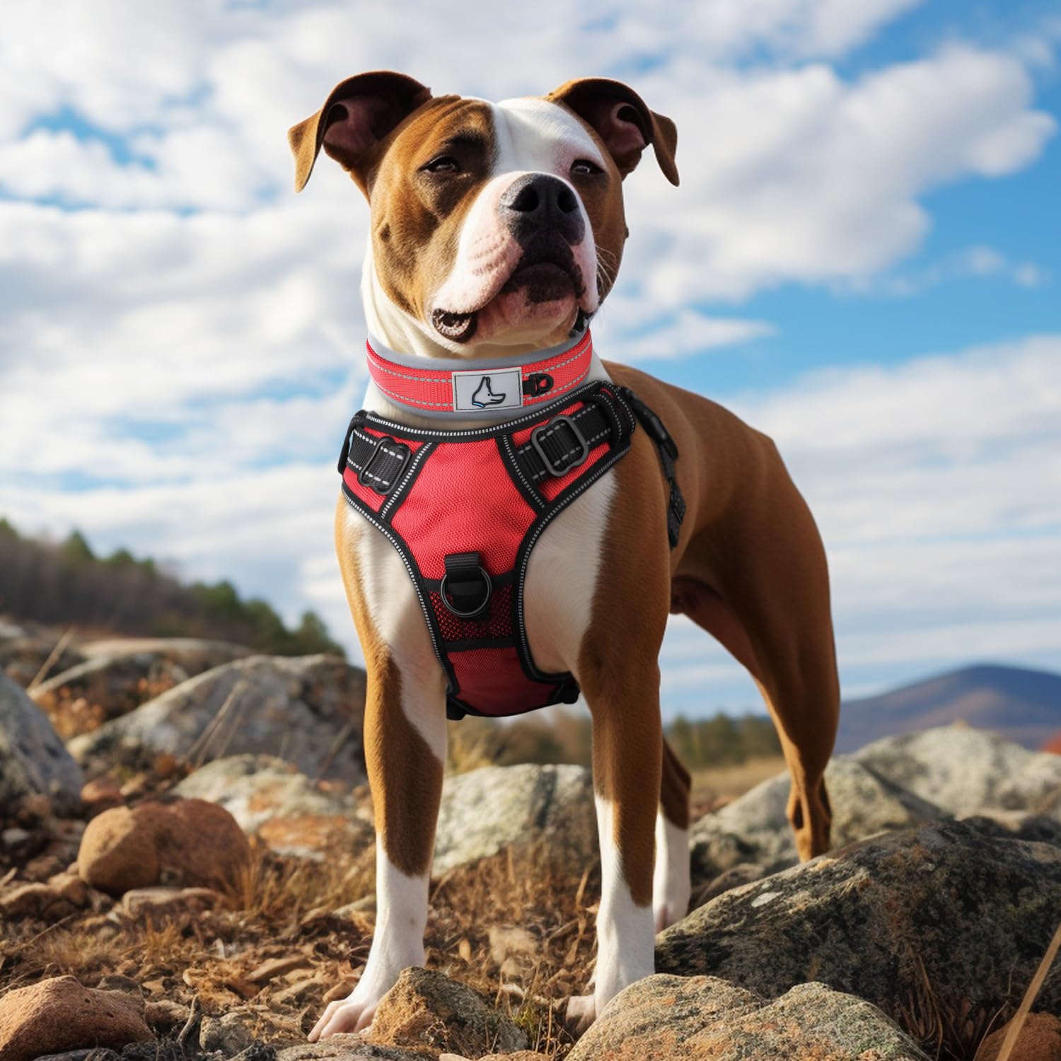 Joytale Adjustable Neoprene Padded Dog Collar for Medium Dogs - Reflective Heavy Duty Pet Collar with Durable Metal Buckle - Perfect for Walking, Training & Outdoor Adventures (Red, Size M)