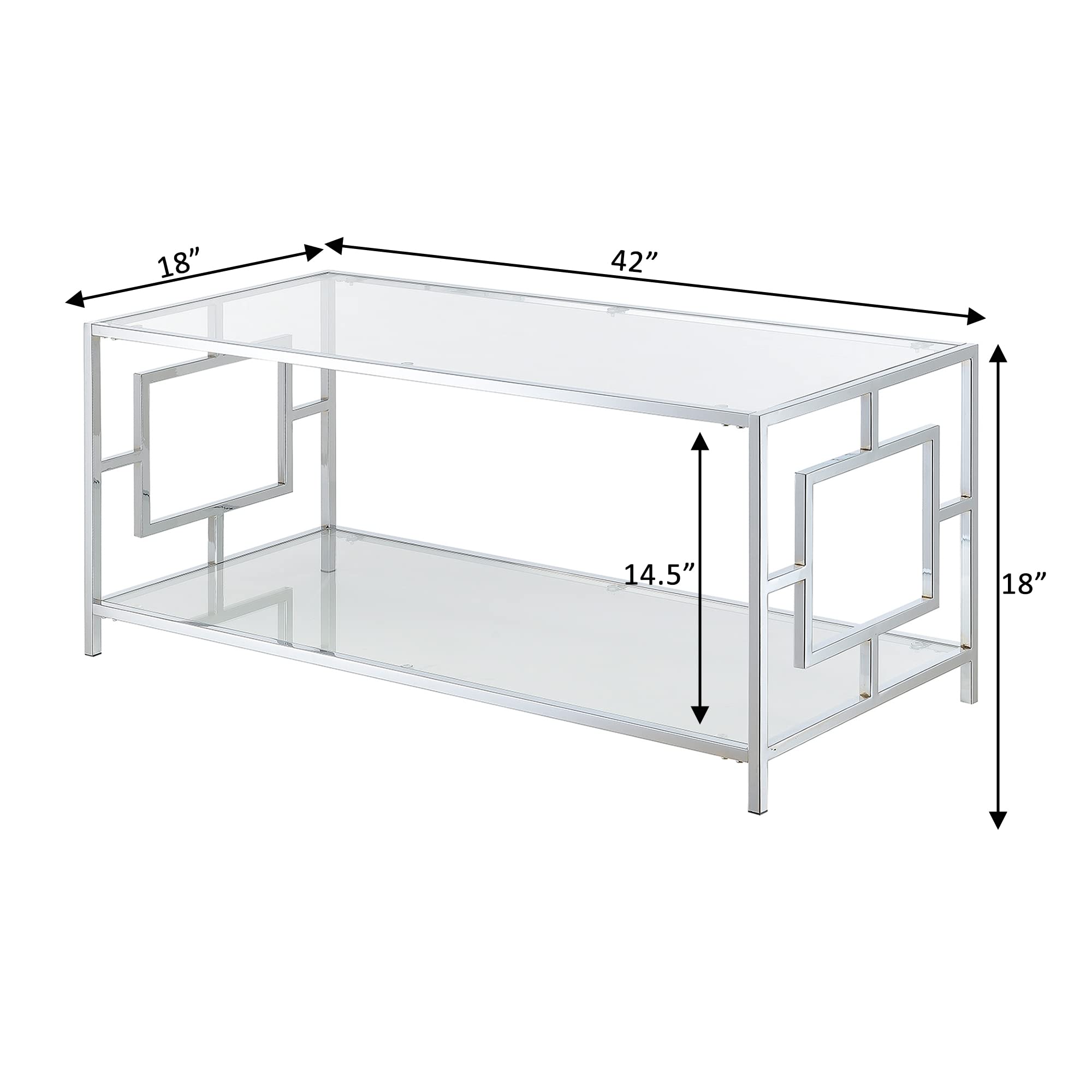 Modern Glass & Chrome Coffee Table with Storage Shelf - 42