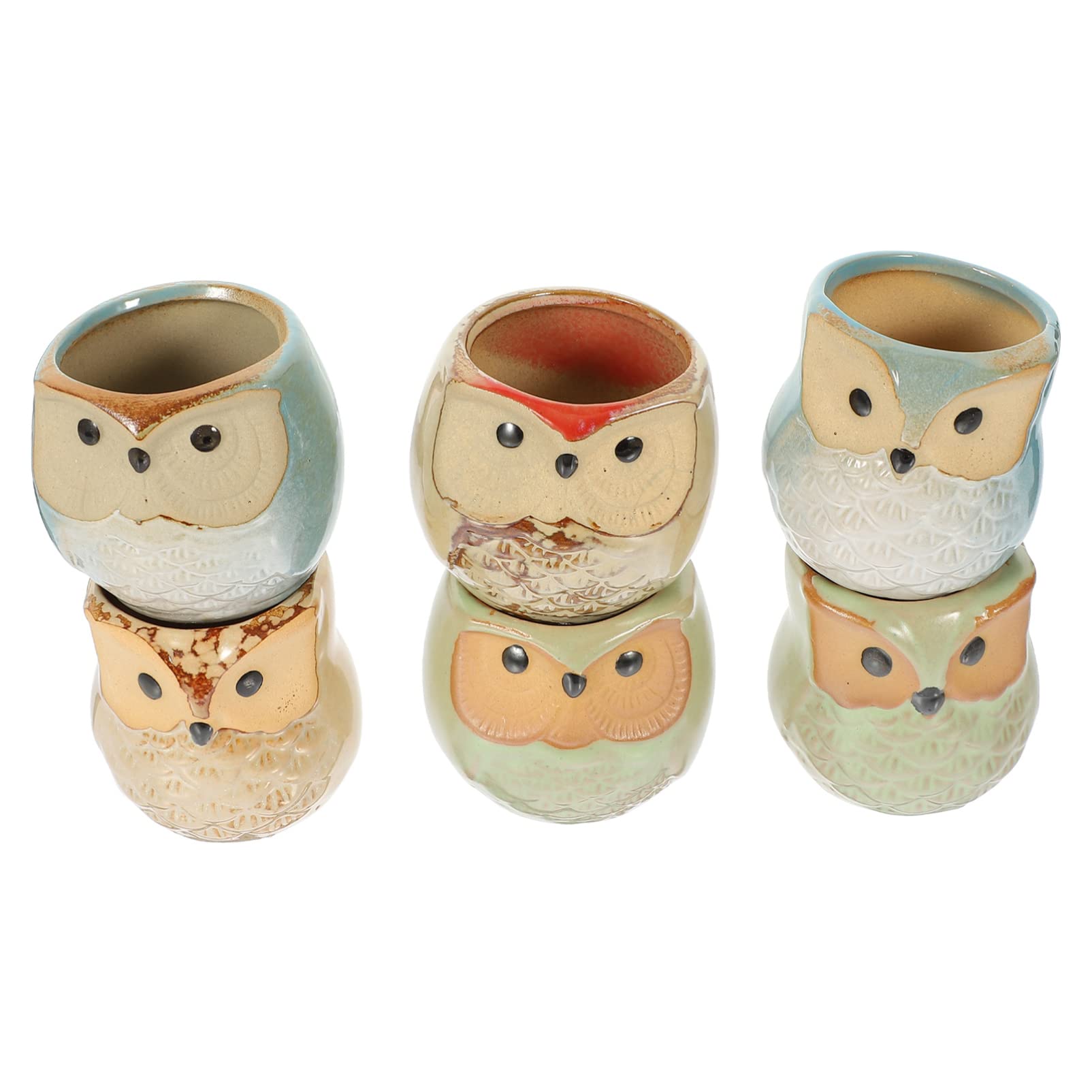 LIFKOME 6-Pack Cute Owl-Shaped Succulent Pots - Small Air Plant Flower Holder for Live Succulents, Indoor Plants - Perfect for Home, Garden, Office & Windowsill Decor