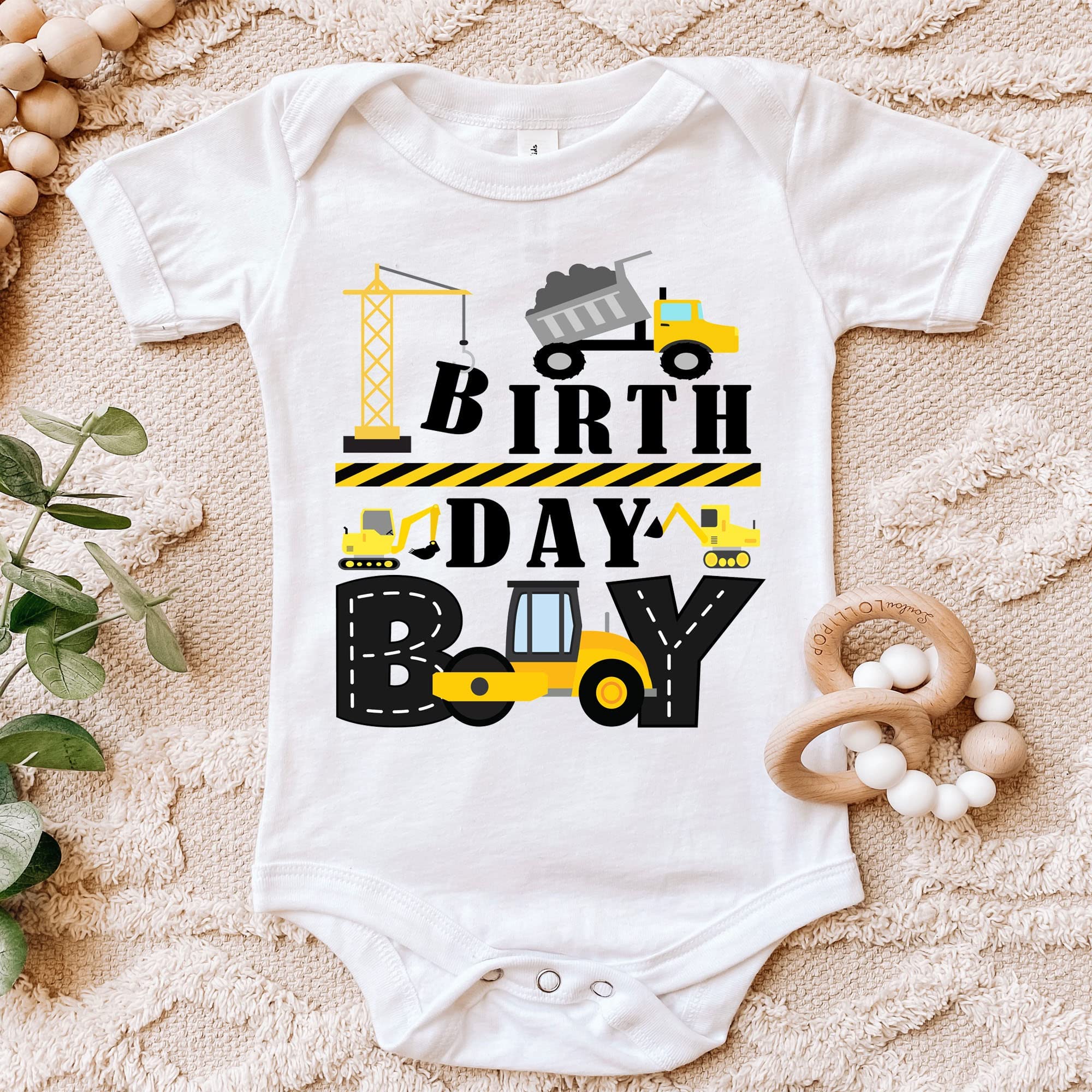 Digger Construction Birthday Shirt for Boys - Dump Truck & Construction Trucks Theme Outfit for 1 Year Old - Yellow Digger Party Wear (12 Months) - Perfect for Construction Site Themed Birthday Parties & Playdates