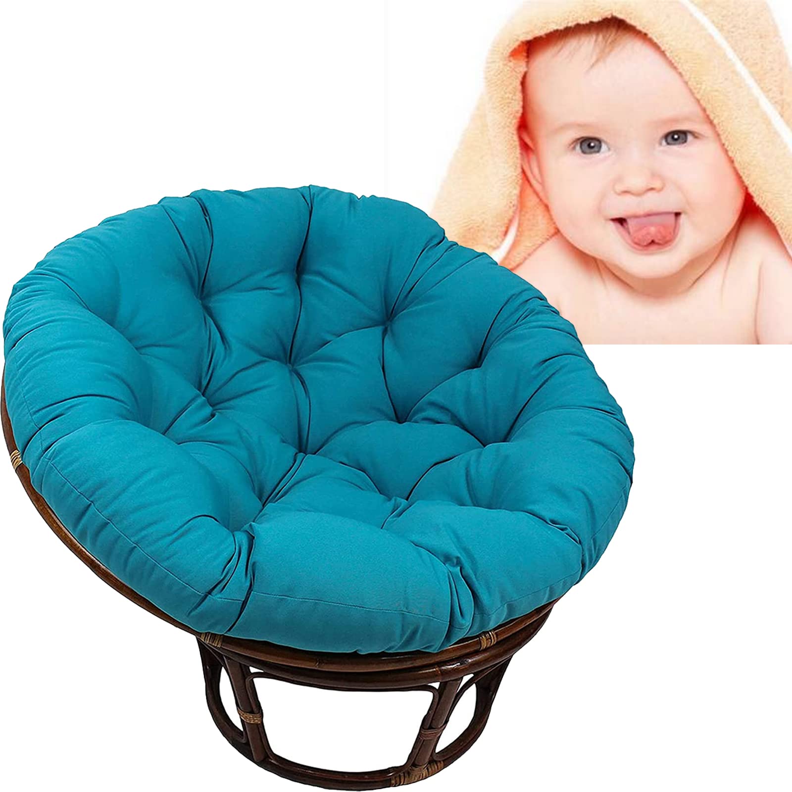Peacock Blue Waterproof Outdoor Papasan Chair Cushion - Thick Round Egg-Shaped Fluffy Cushion for Patio, Hammock & Swing Chairs - Perfect for Backyard Relaxation, Sunroom Lounging & Porch Decor (51.18