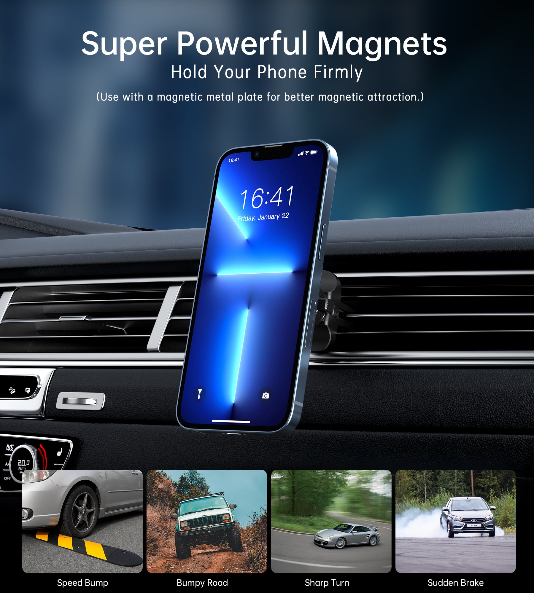 Choetech Magnetic Car Mount Stand for iPhone 12/13/14/15 - Strong Hold Phone Holder for Safe Driving & Hands-Free Navigation