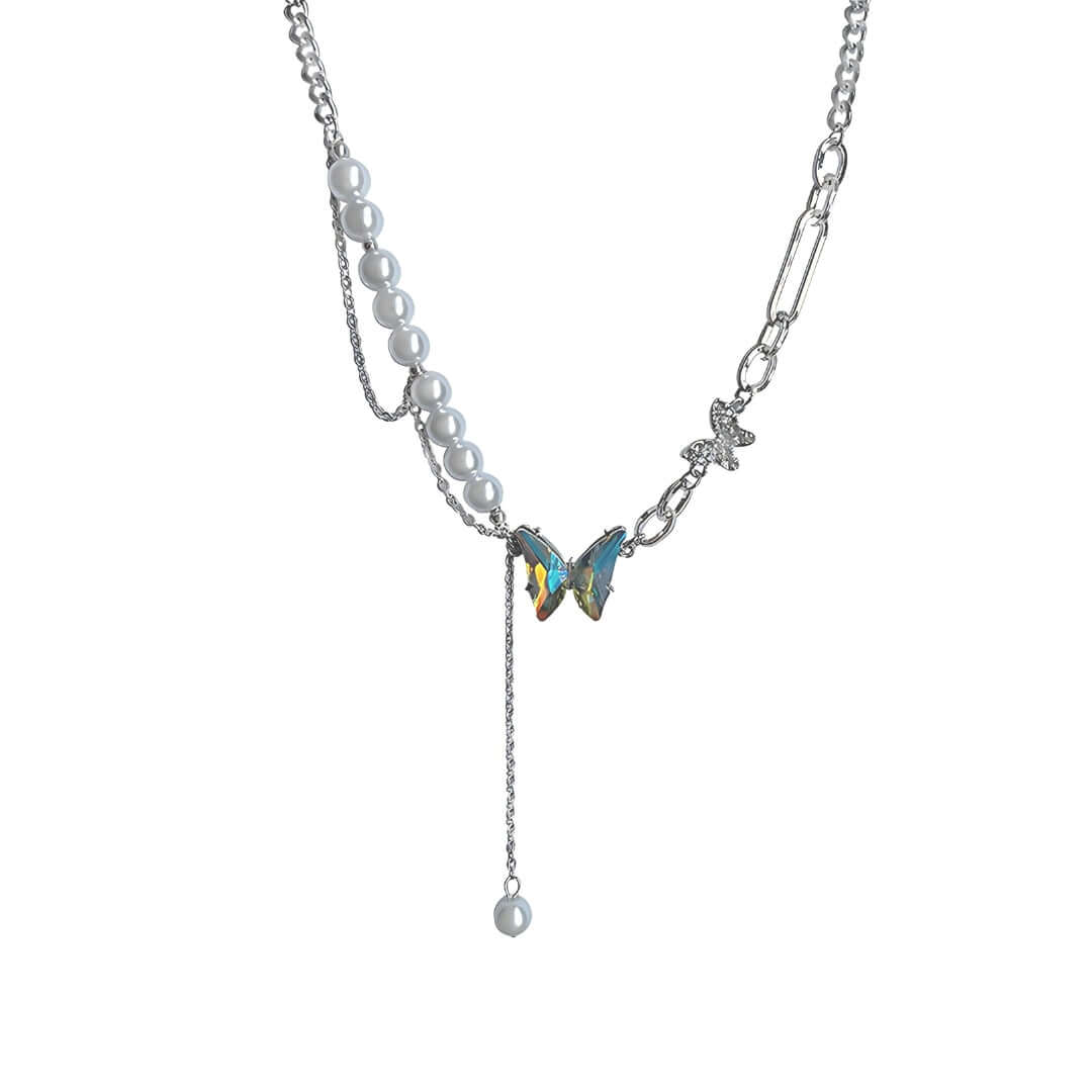 Chunky Pearl Bead Butterfly Half Chain Tassel Necklace for Women | Elegant Boho Jewelry Gift | Perfect for Parties, Weddings & Date Nights | HN2348