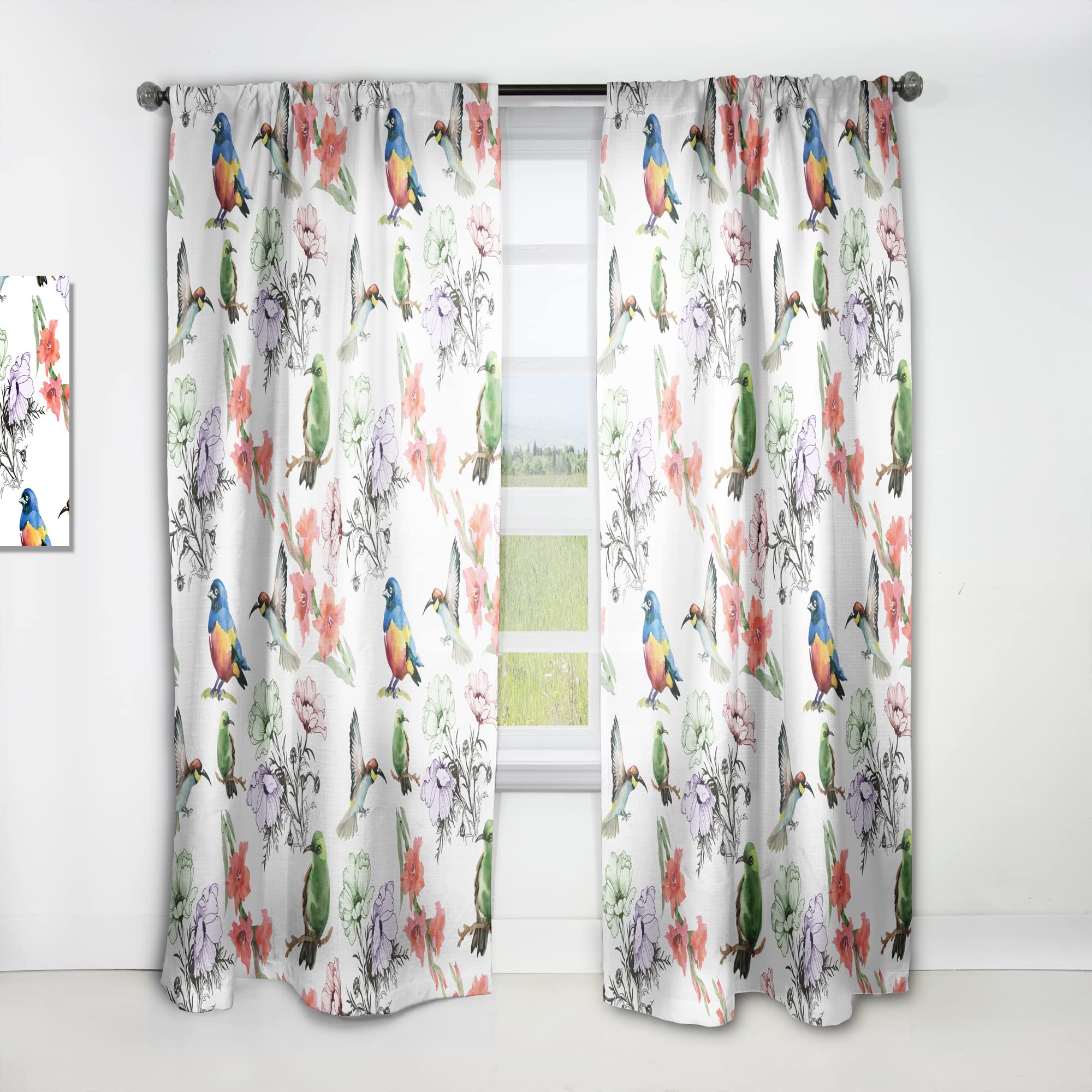 DesignQ Thermal Insulated Curtains - Hummingbirds & Blossoming Flowers Pattern - Single Panel 52x63 Inches for Bedroom & Living Room - Energy Saving Blackout Drapes for Home Decor & Privacy