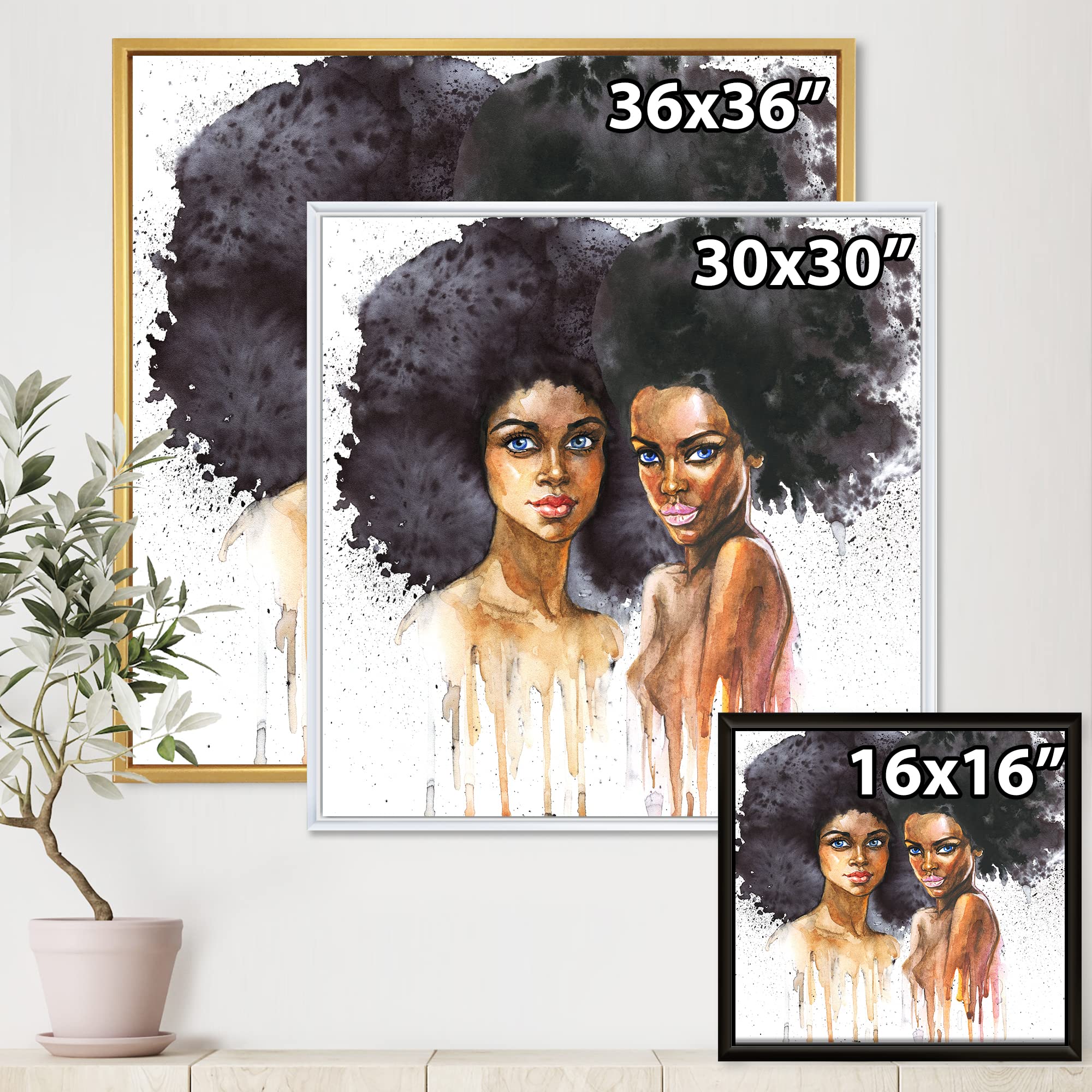 DesignQ Portrait of Two African American Women - Modern Framed Canvas Wall Art Print for Living Room, Bedroom & Office Decor | African American Artwork, Home Wall Decor