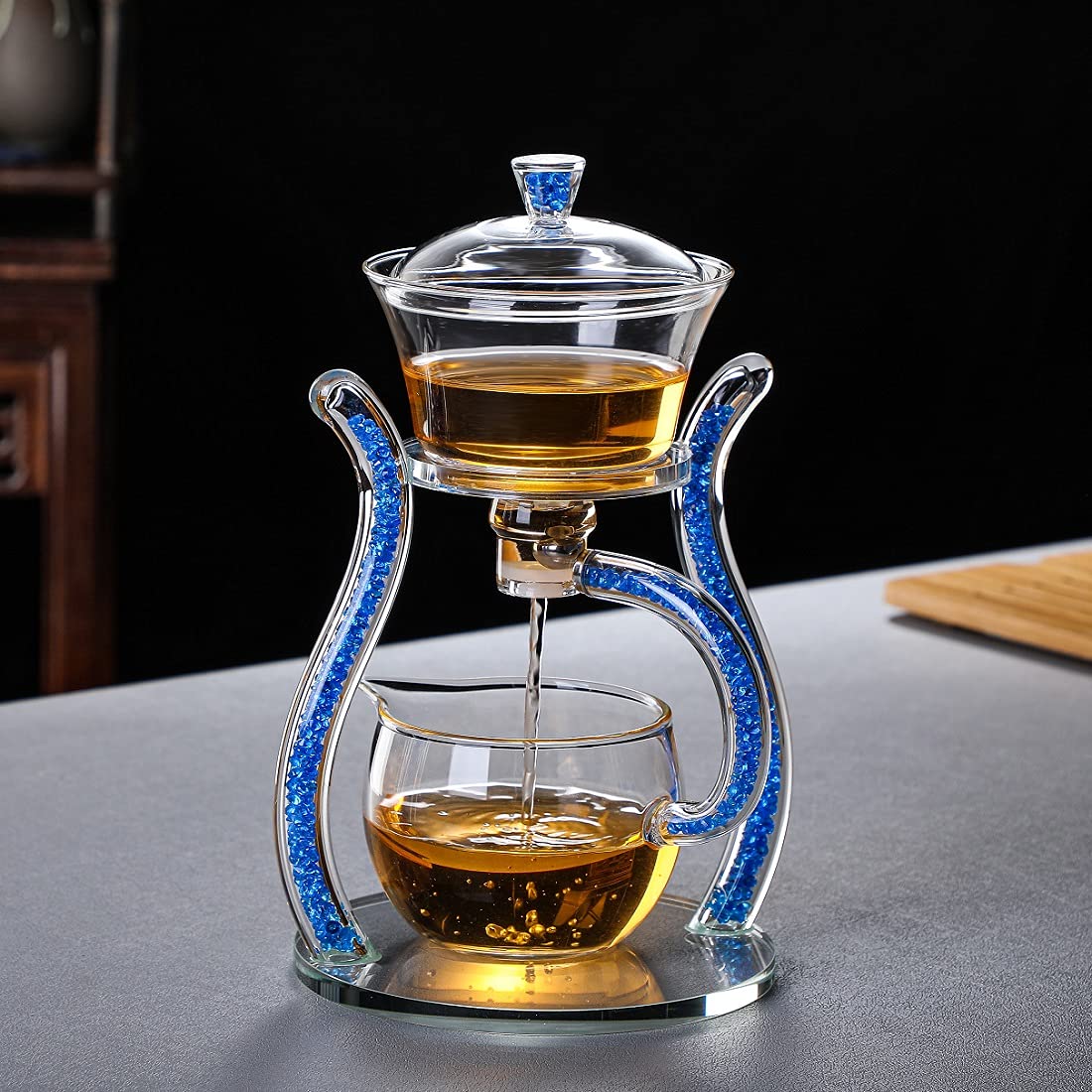 RORA Semi-Automatic Rotating Glass Teapot Set with Infuser - Kungfu Tea Maker for 6 Cups - Perfect for Home, Office & Gift Giving - Elegant Lazy Tea Brewing Experience