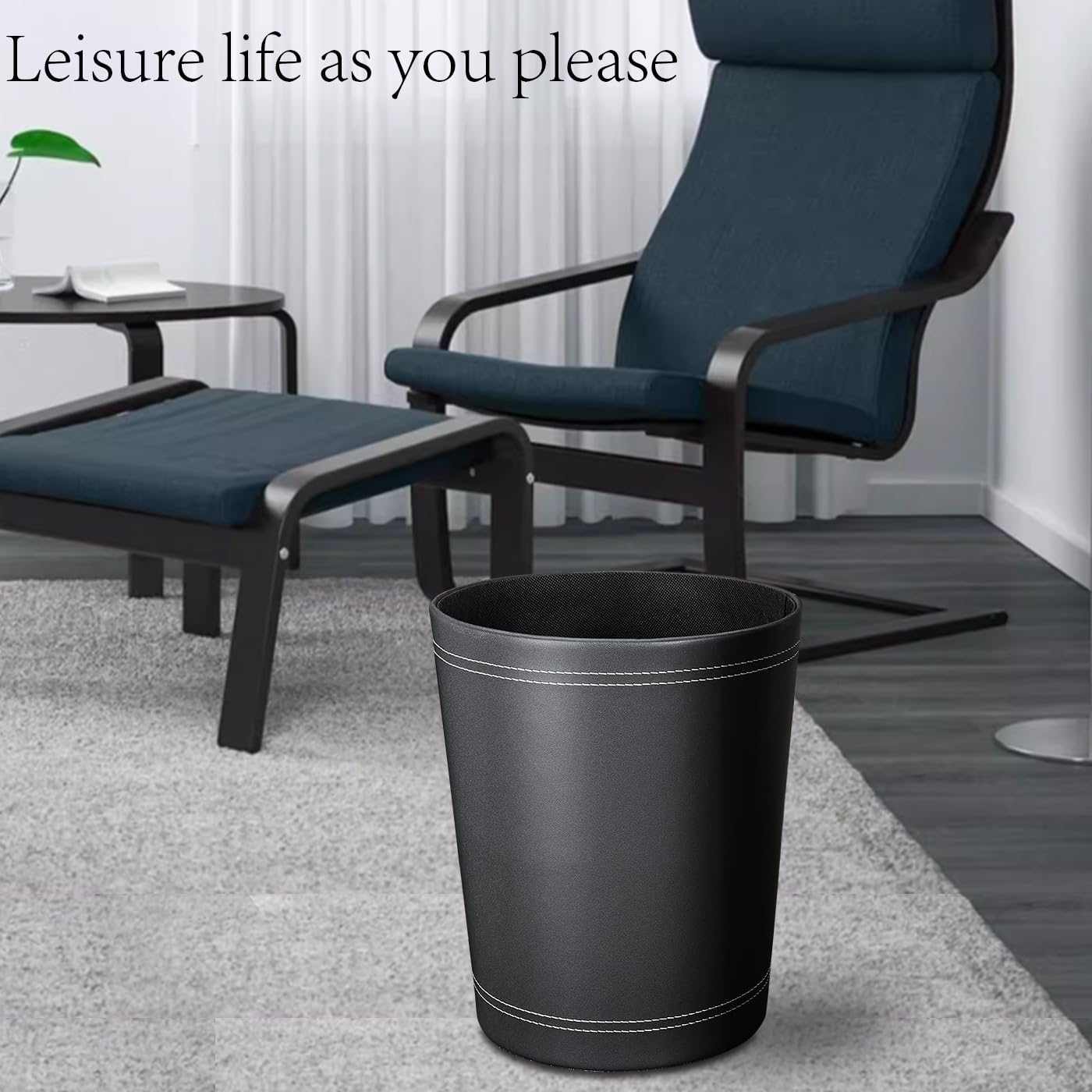 3 Pack Black Round PU Leather Wastebasket - Small Trash Can for Bathroom, Office, Bedroom & Kids Room | Home Decor Garbage Bin with Lid | Space-Saving Waste Paper Basket for Dorm, Kitchen & Living Room