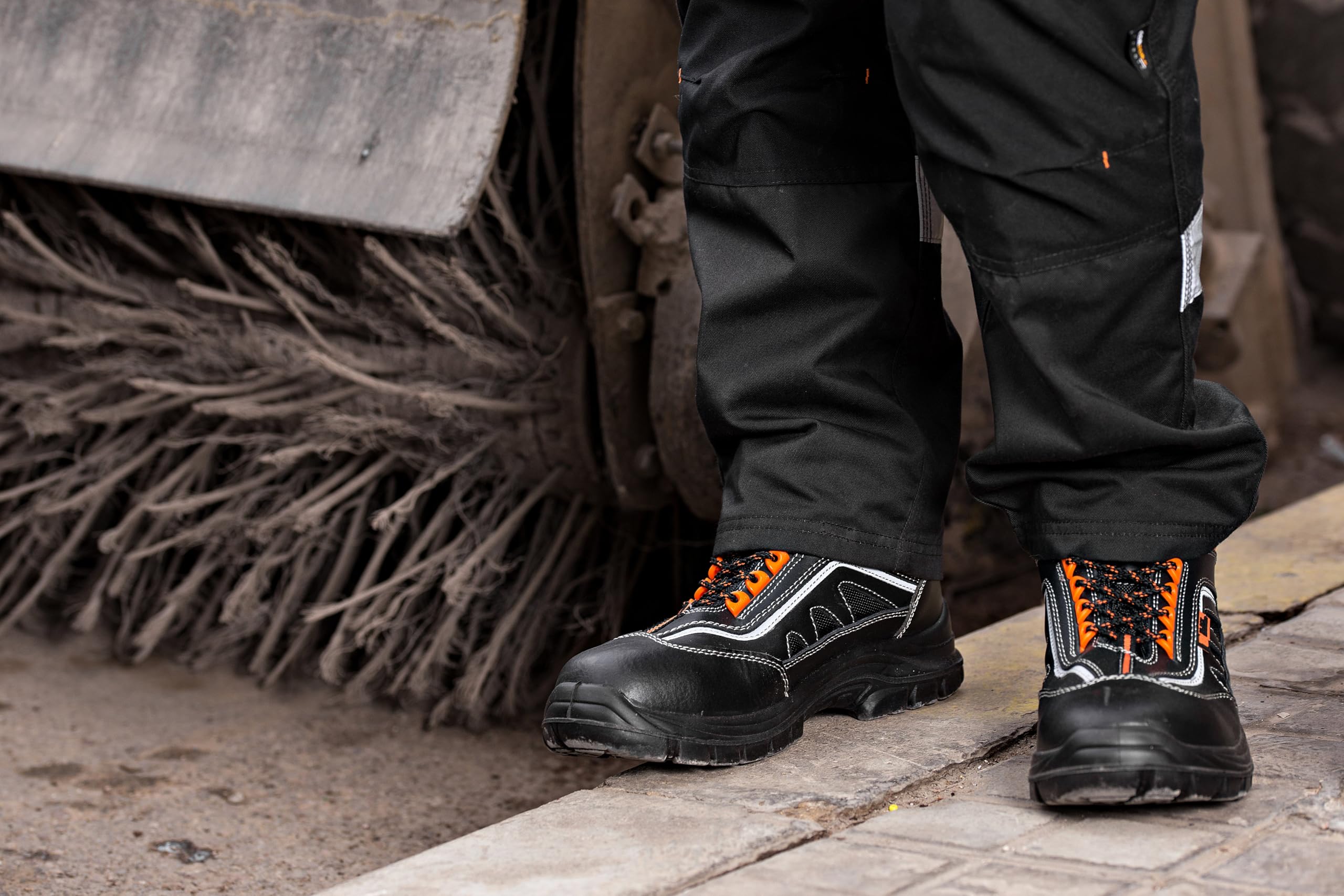 Black Hammer Men's Safety Boots - Leather Work Shoes with Metal-Free Composite Toe & Kevlar Protection (Model 8852) - Ideal for Construction, Warehouse & Industrial Work Safety