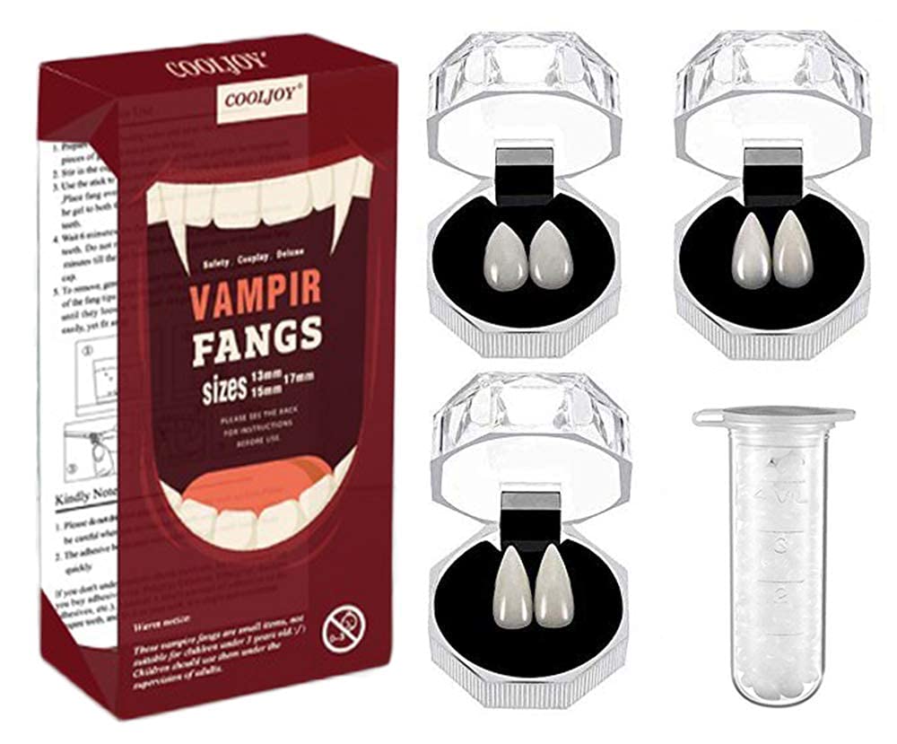 3 Pairs Vampire Teeth Fangs Dentures - Realistic Halloween Cosplay Props for Vampire Costume, Party Favors & Scary Makeup Accessories - Perfect for Halloween Parties, Cosplay Events & Themed Photoshoots