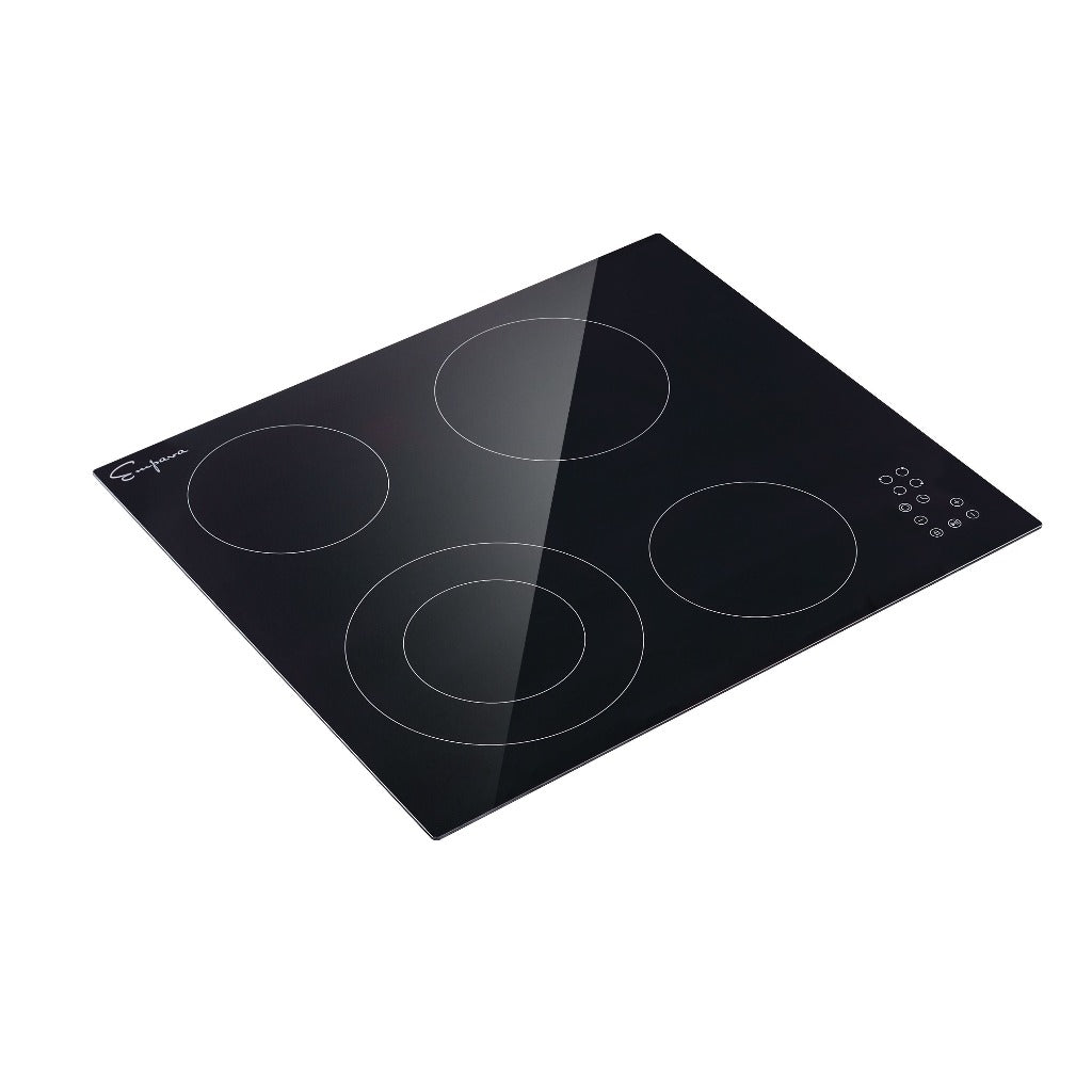 Empava 24-Inch 4-Burner Electric Radiant Cooktop - Black (24REC11) | Fast Heating Glass Stovetop for Modern Kitchens, Perfect for Cooking, Boiling & Simmering
