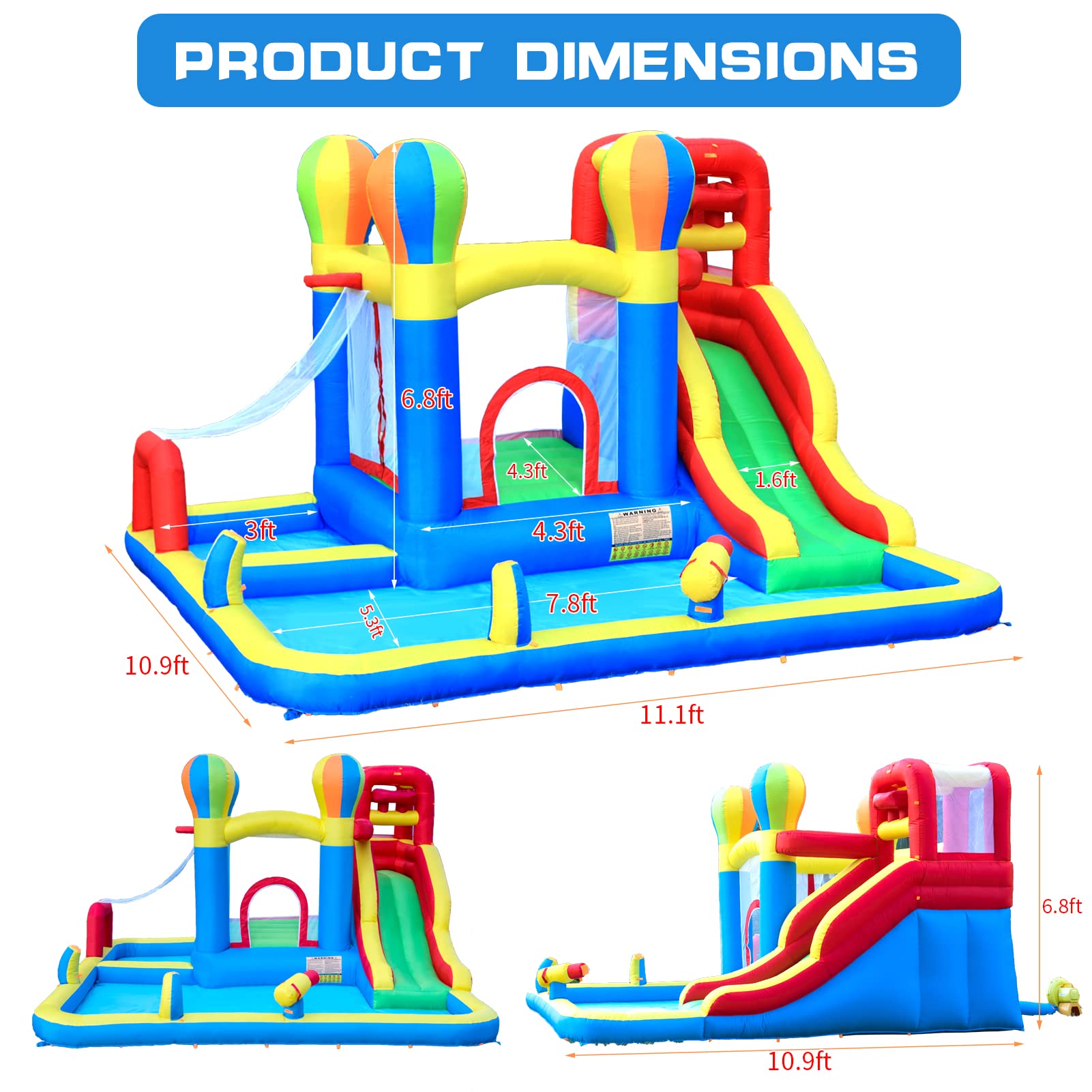 Baralir Inflatable Bounce House with Water Slide - Kids Outdoor Water Play Center with 4 Sprinklers & 2 Splash Pools, Fits 5 Children | Perfect for Backyard Parties, Summer Fun, Birthday Celebrations & Family Outdoor Activities
