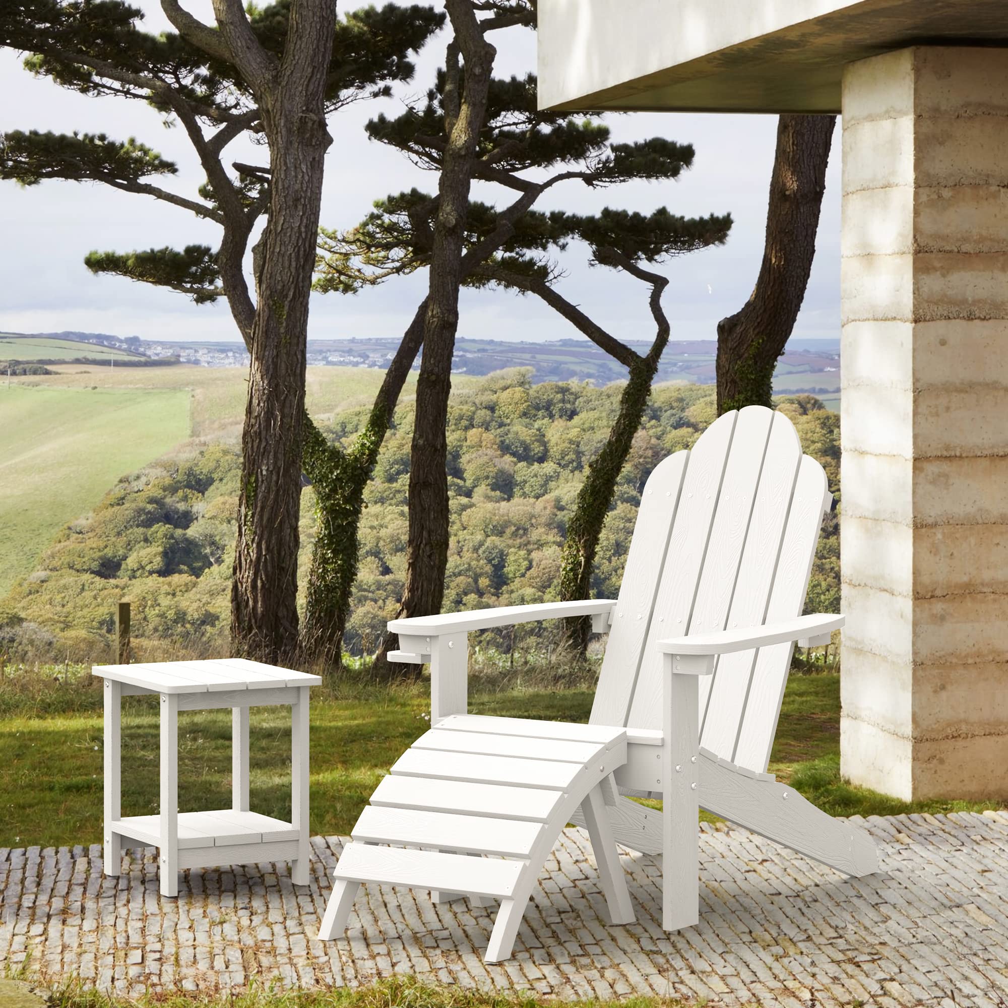 LUE BONA White Poly Adirondack Chairs Set of 2 - 300LBS Capacity Weather-Resistant Outdoor Patio Chairs with Cup Holders for Backyard, Fire Pit, Deck, Garden & Balcony - Perfect for Relaxing, Lounging & Entertaining Guests