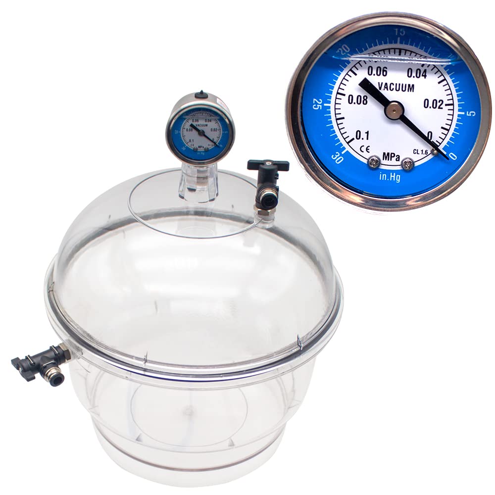 250MM Polycarbonate Plastic Vacuum Dryer for Laboratory Use - Heavy Duty Dessicator with Double Valve & Pressure Gauge - Ideal for Chemical Storage, Moisture-Sensitive Materials & Scientific Research (250MM)