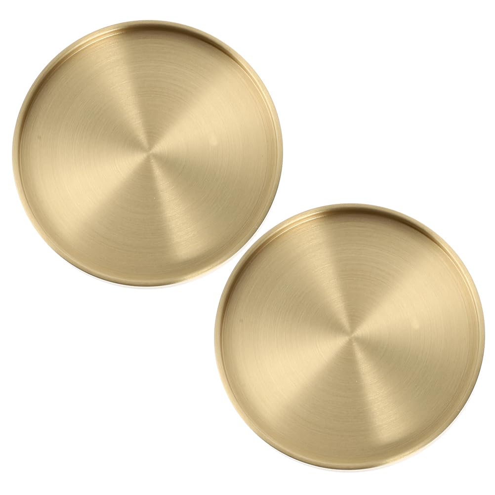 2Pcs Brass Coaster Set - Elegant Copper Cup Holders for Drinks, Home Bar & Kitchen Decor - Perfect for Coffee Tables, Centerpieces & Party Serving (Golden) - Ideal for Cocktails, Wine & Hot Beverages