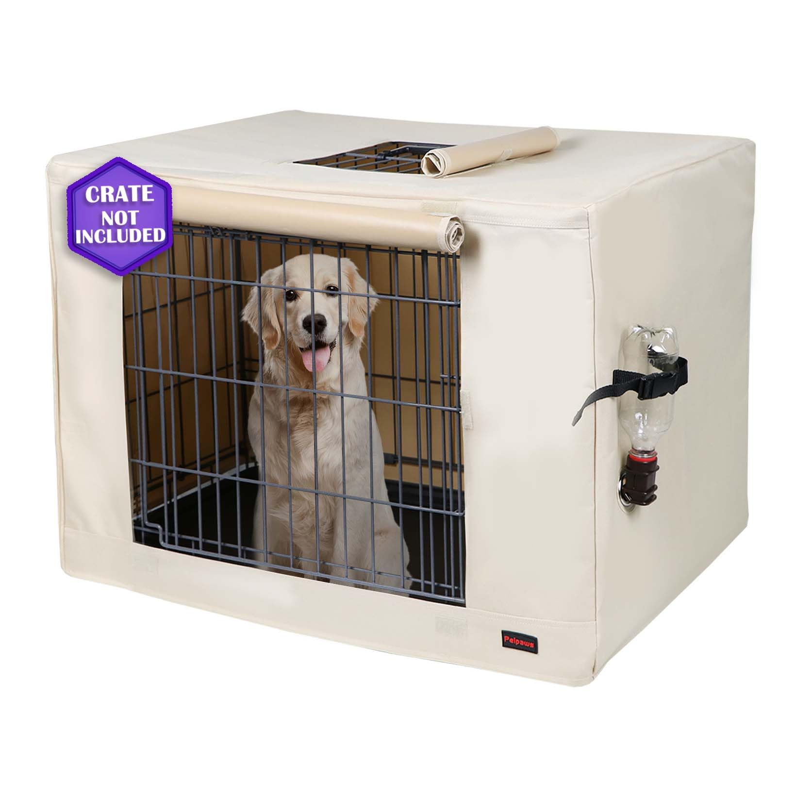30 Inch Waterproof Dog Crate Cover - Heavy Duty 600D Oxford Fabric Pet Kennel Cover with Built-in Water Bottle Nozzle, Tan - Perfect for Indoor/Outdoor Use, Travel, and Vet Visits